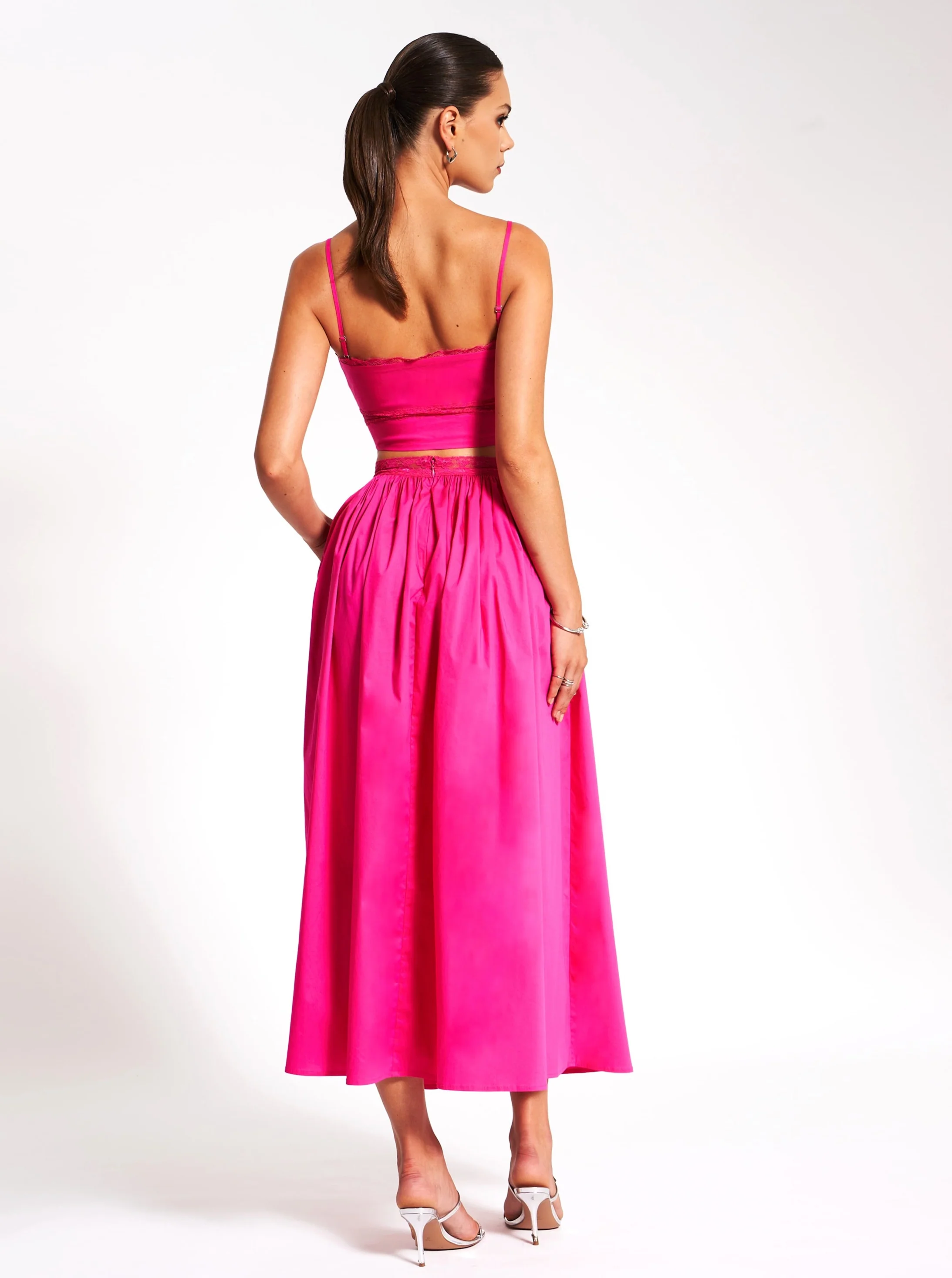 Martha Fuchsia Cotton Poplin Maxi Skirt With Lace Trim - Image 8