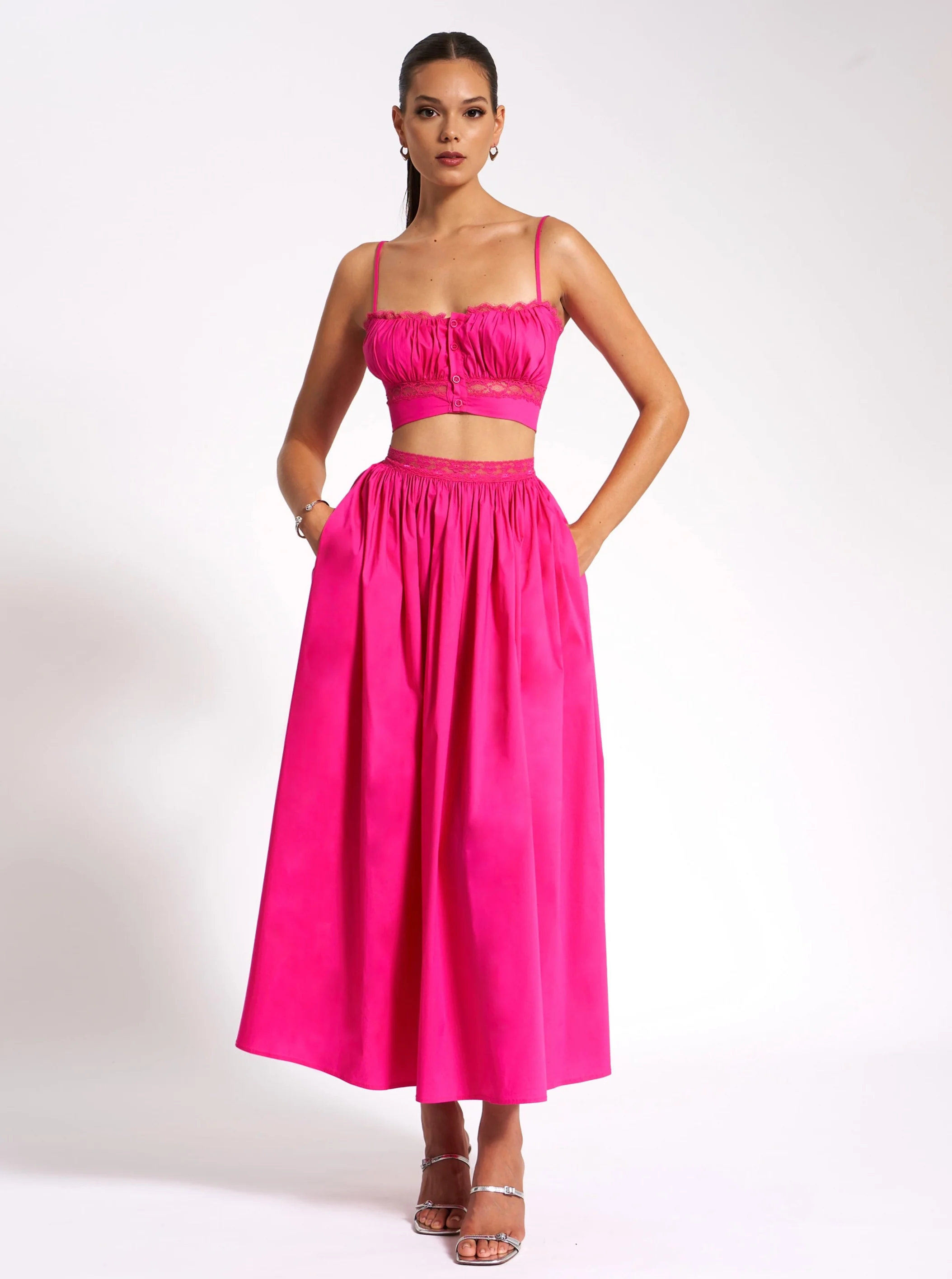 Maya Fuchsia Cotton Poplin Top With Lace Trim - Image 4