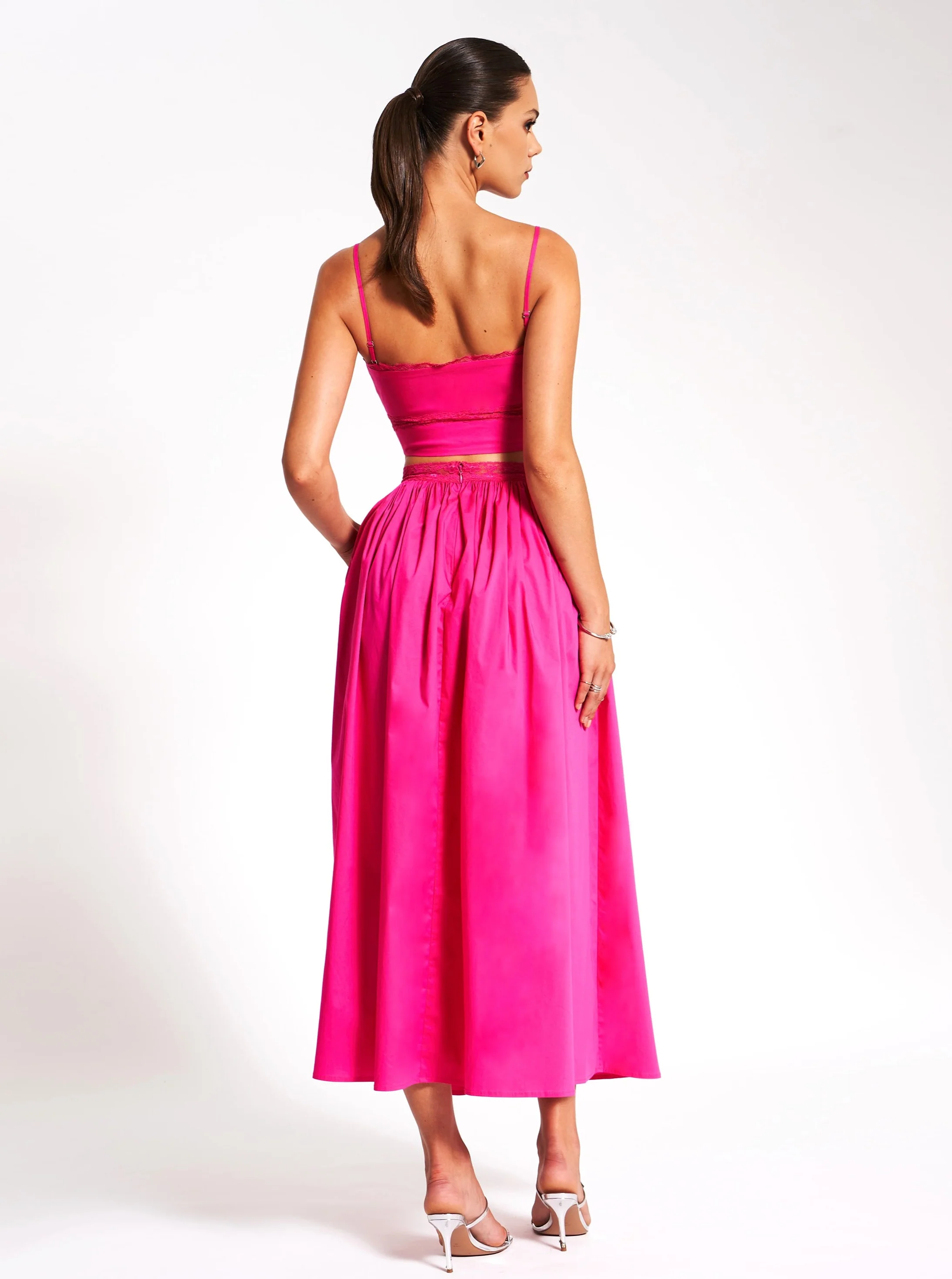 Maya Fuchsia Cotton Poplin Top With Lace Trim - Image 6