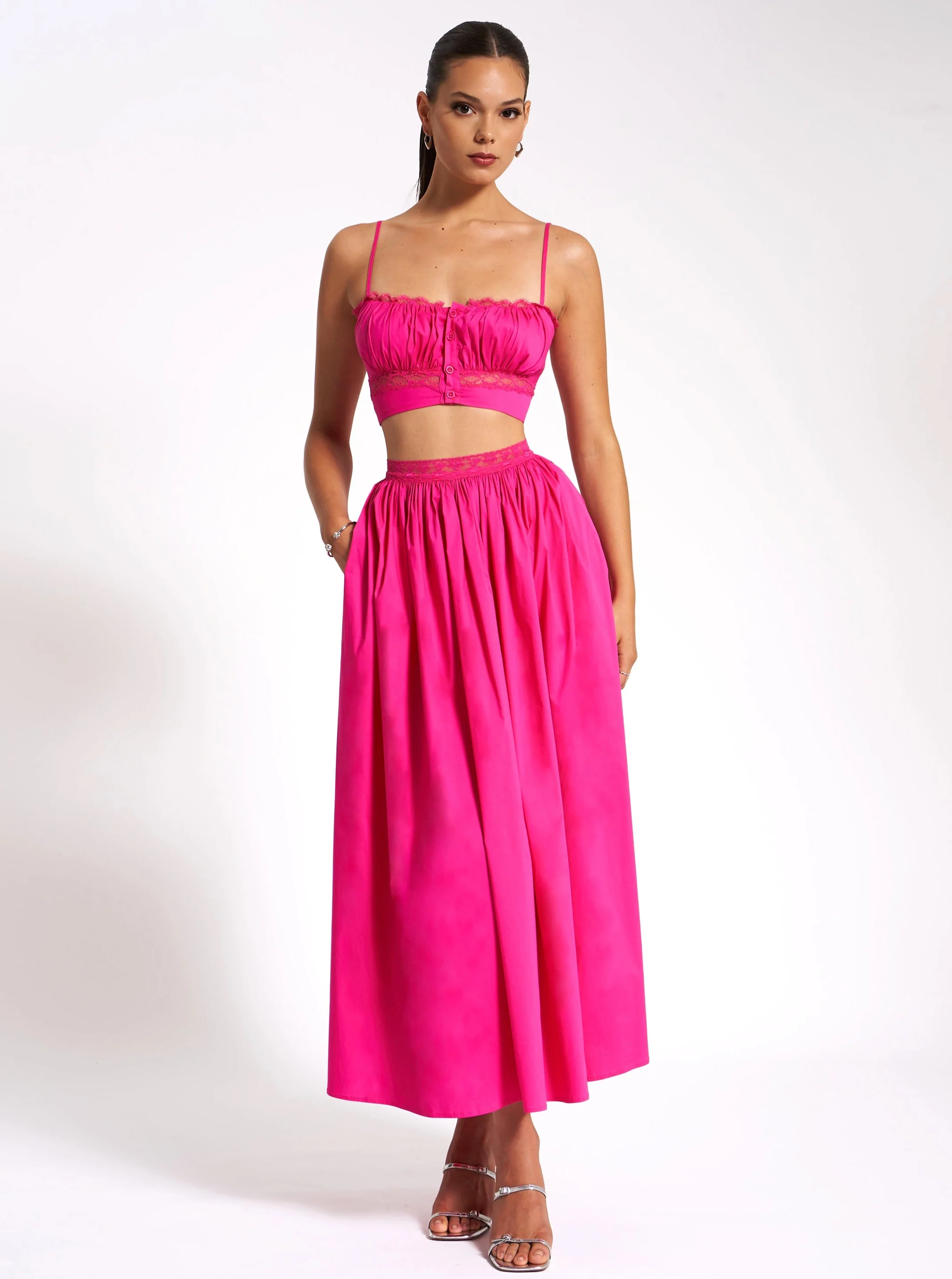 Maya Fuchsia Cotton Poplin Top With Lace Trim - Image 8