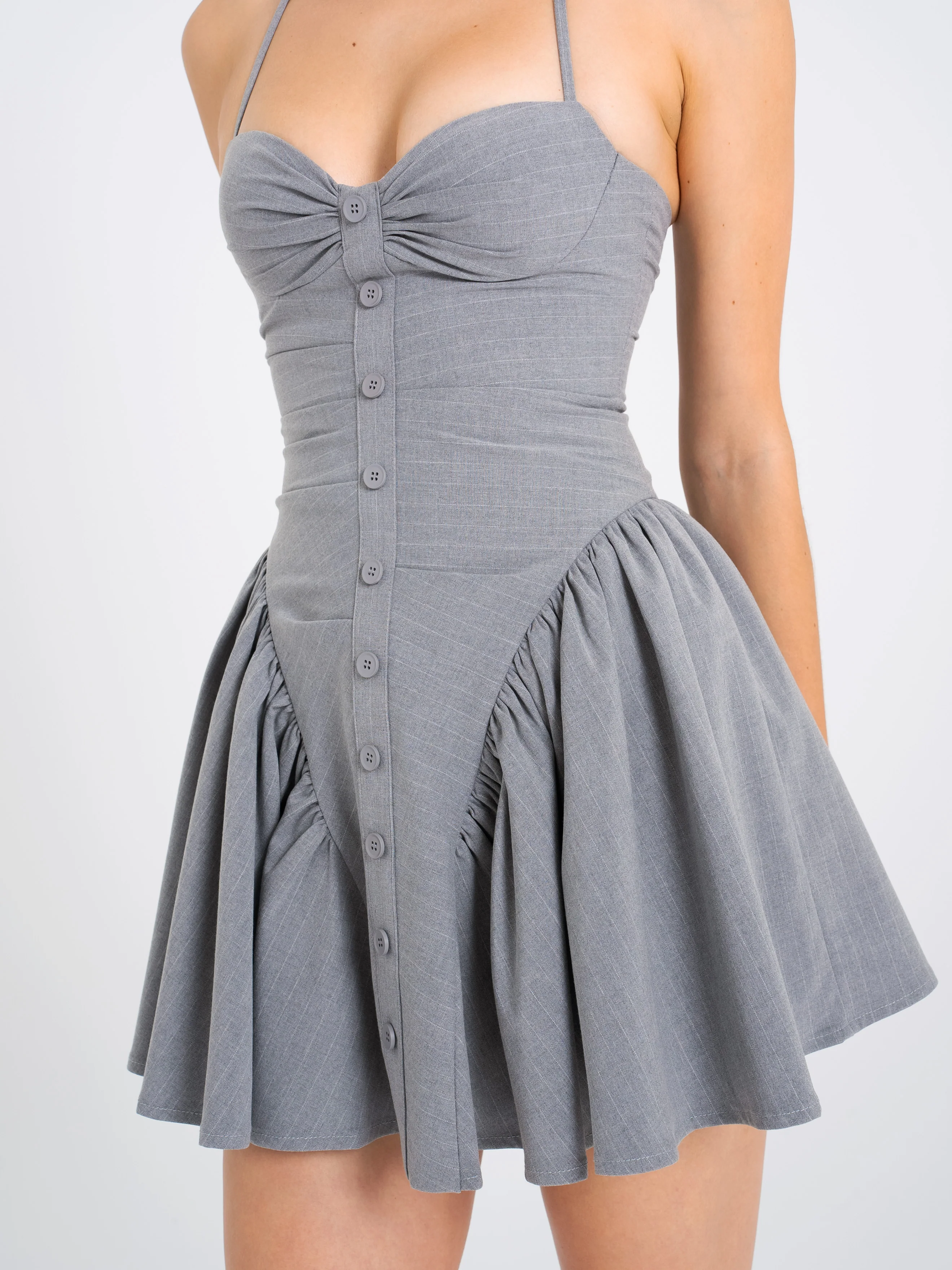 Melody Gray Stripe Halter Drop Waist Mini Dress - Image 7