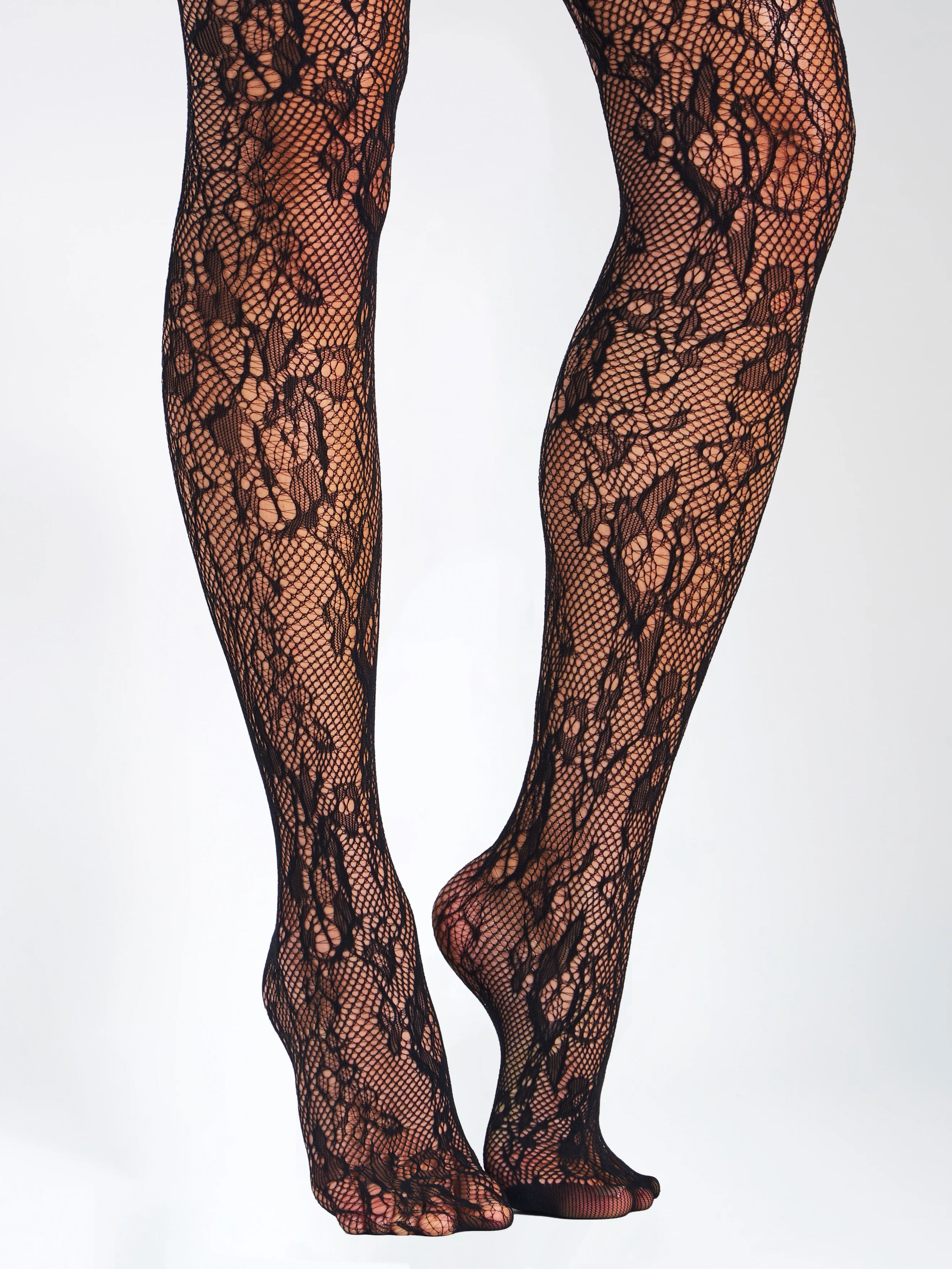 Miss Circle Black Lace Floral Print Tights - Image 3
