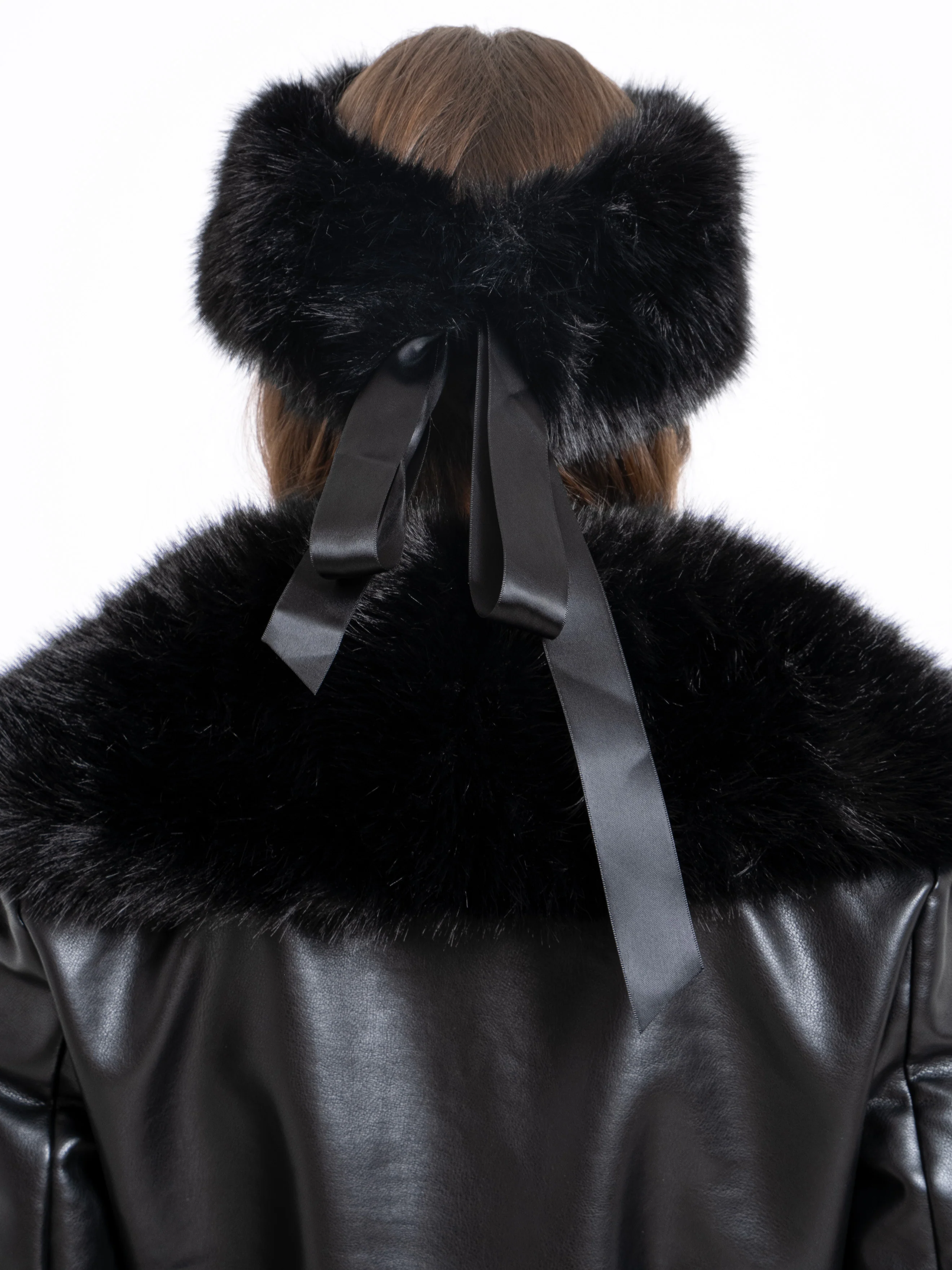 Miss Circle Black Wrap Around Vegan Fur Hat - Image 5