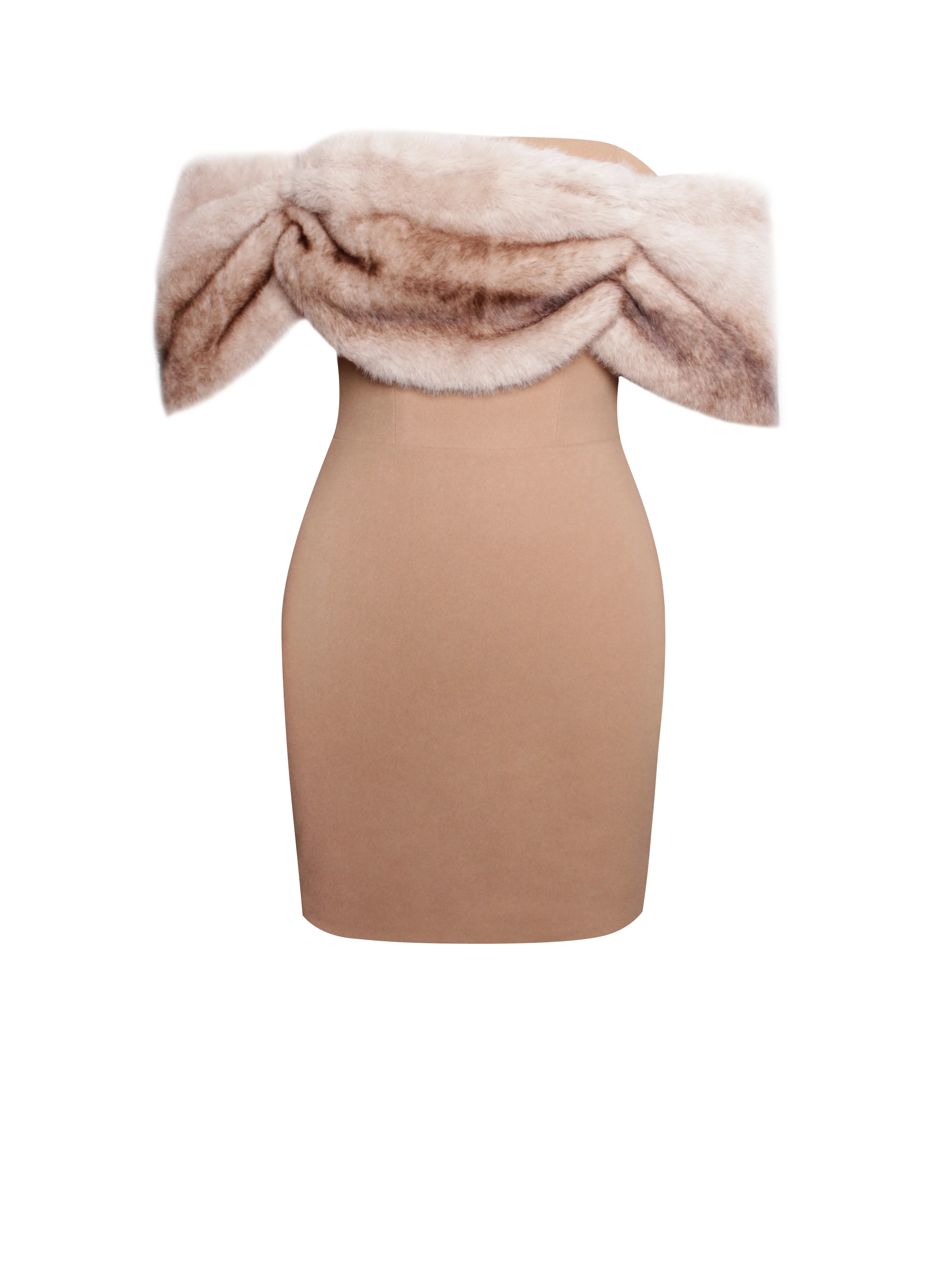 Nadira Off Shoulder Fur Trim Mini Dress - Image 10