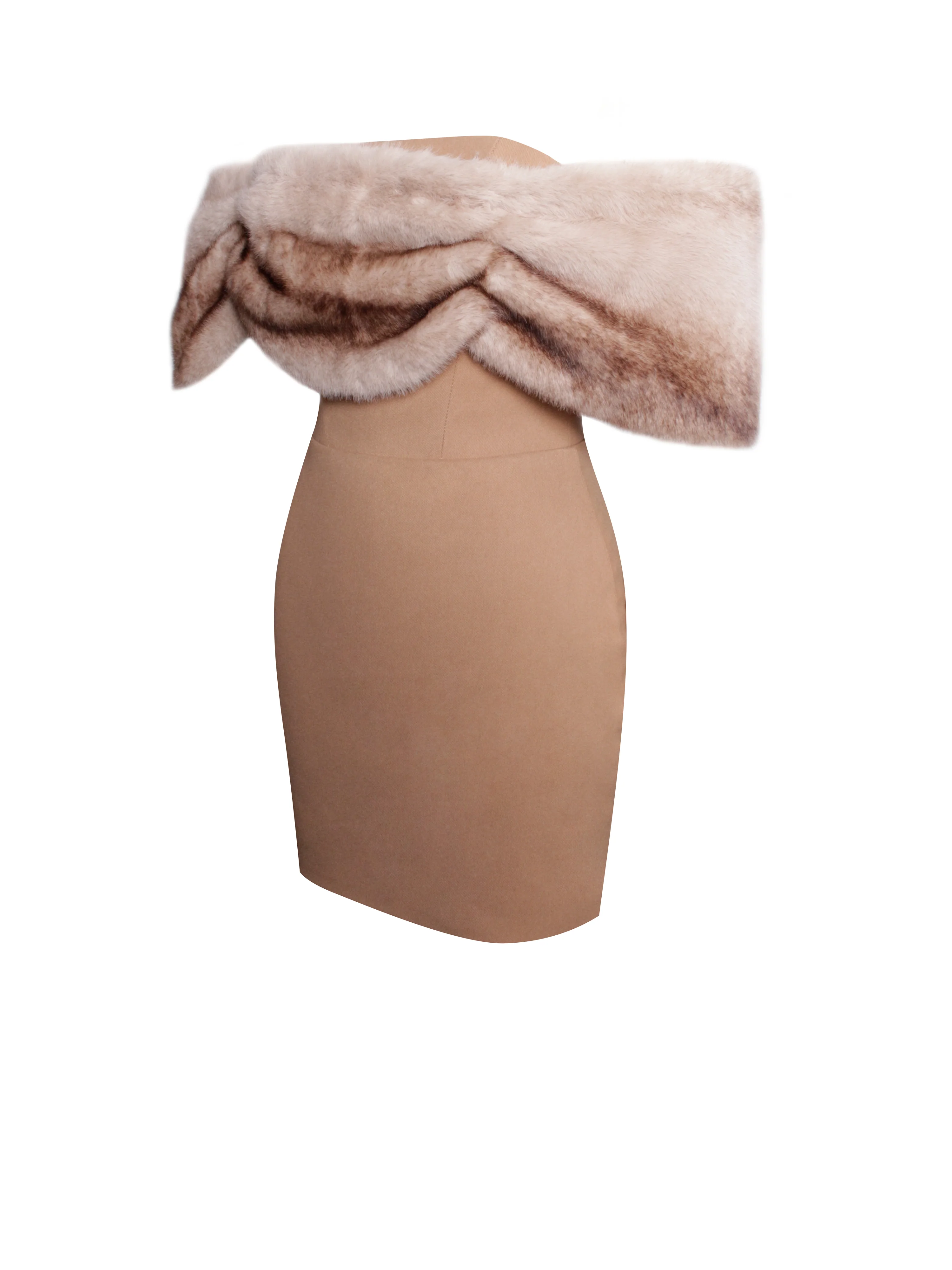 Nadira Off Shoulder Fur Trim Mini Dress - Image 11
