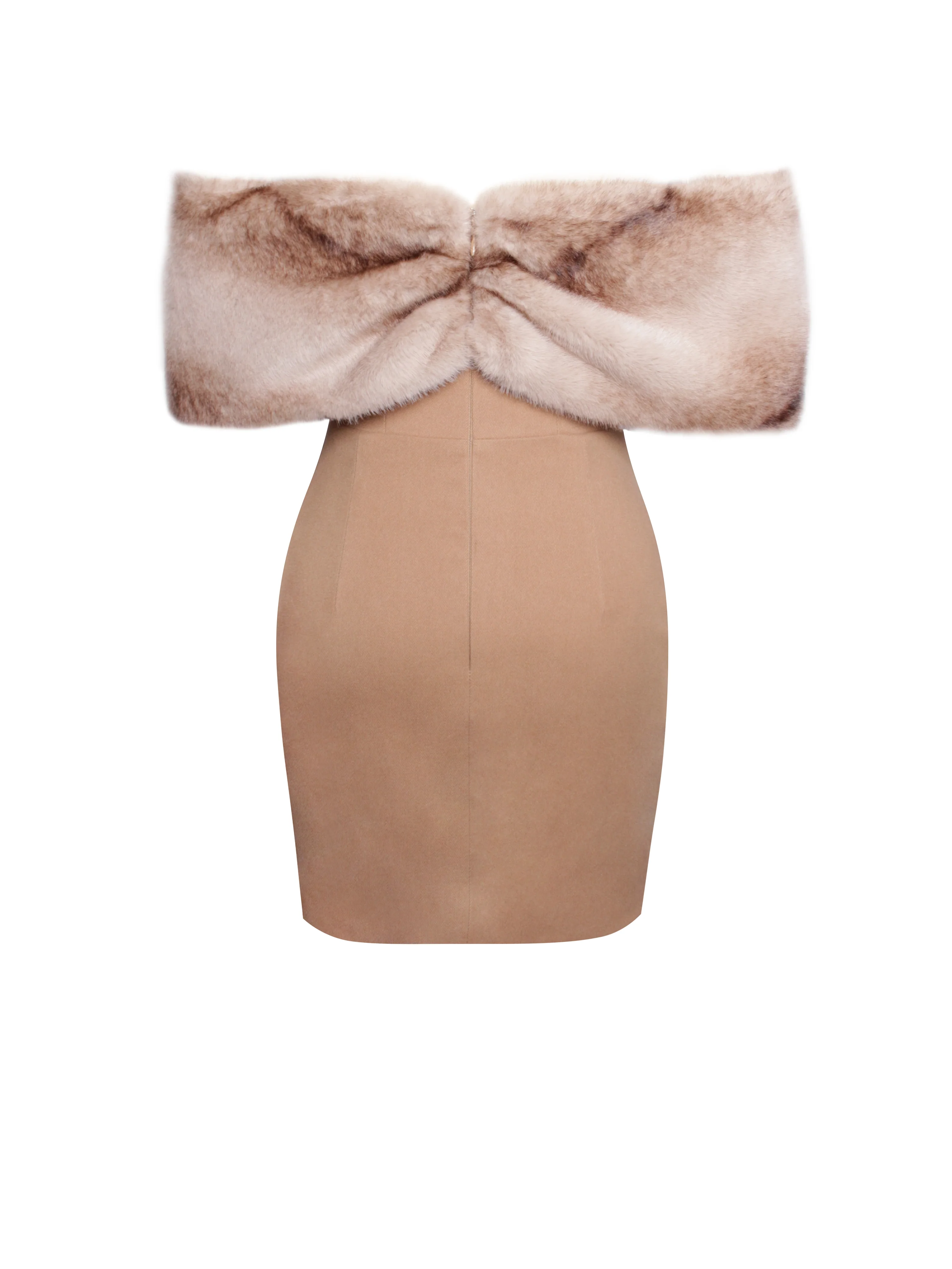 Nadira Off Shoulder Fur Trim Mini Dress - Image 12