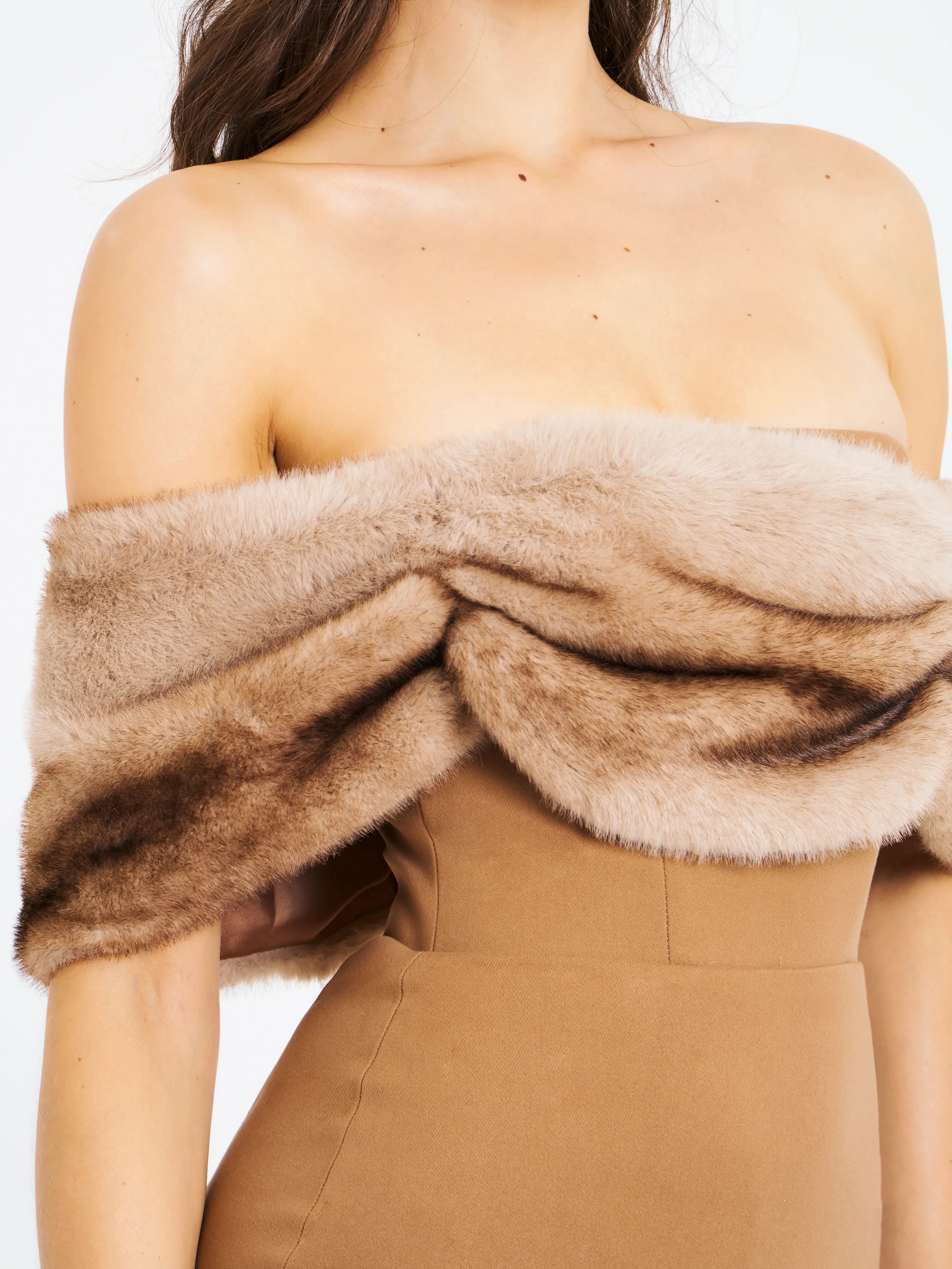 Nadira Off Shoulder Fur Trim Mini Dress - Image 6