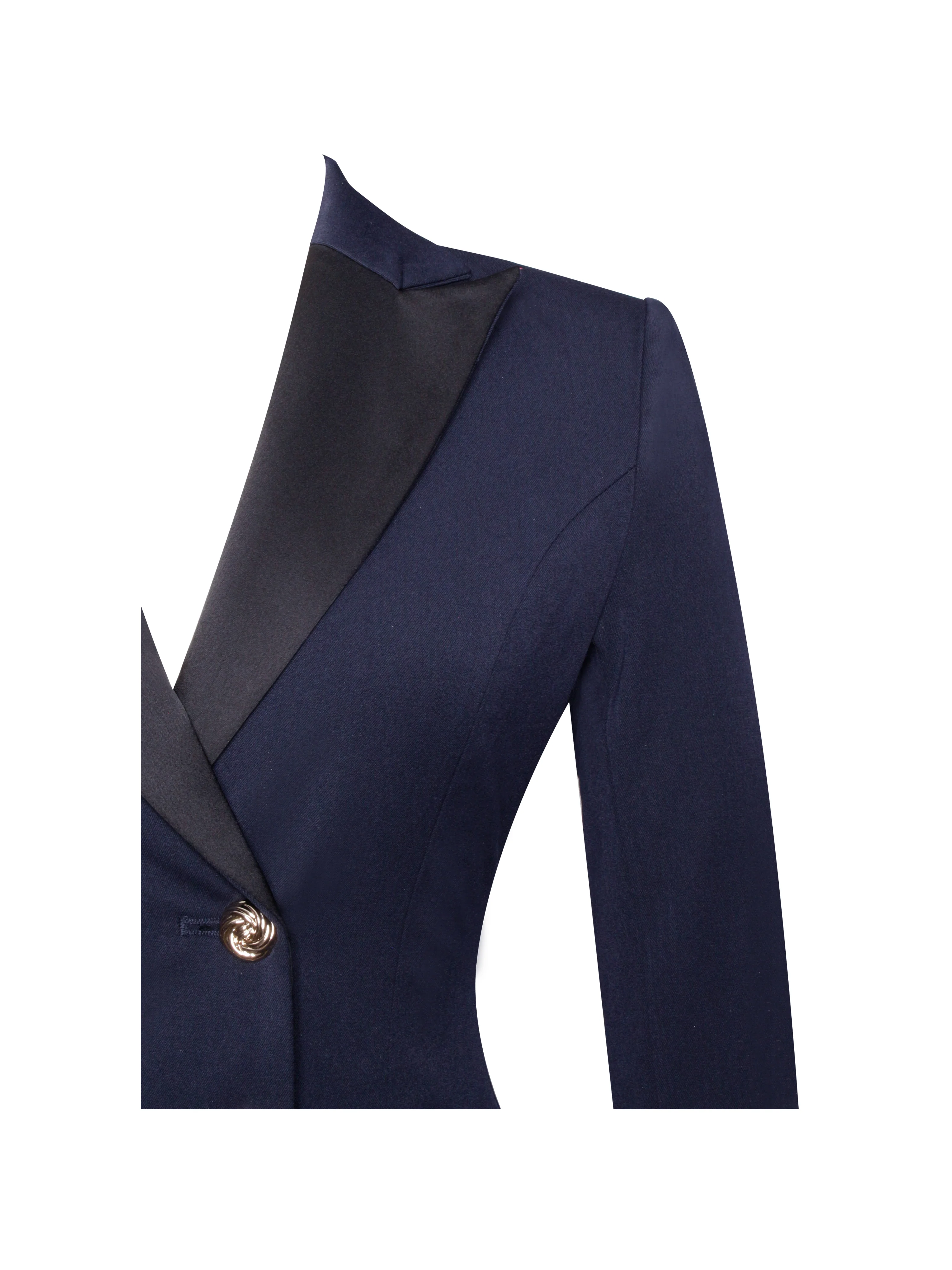Nasia Navy Blue Double Breast Backless Blazer - Image 10