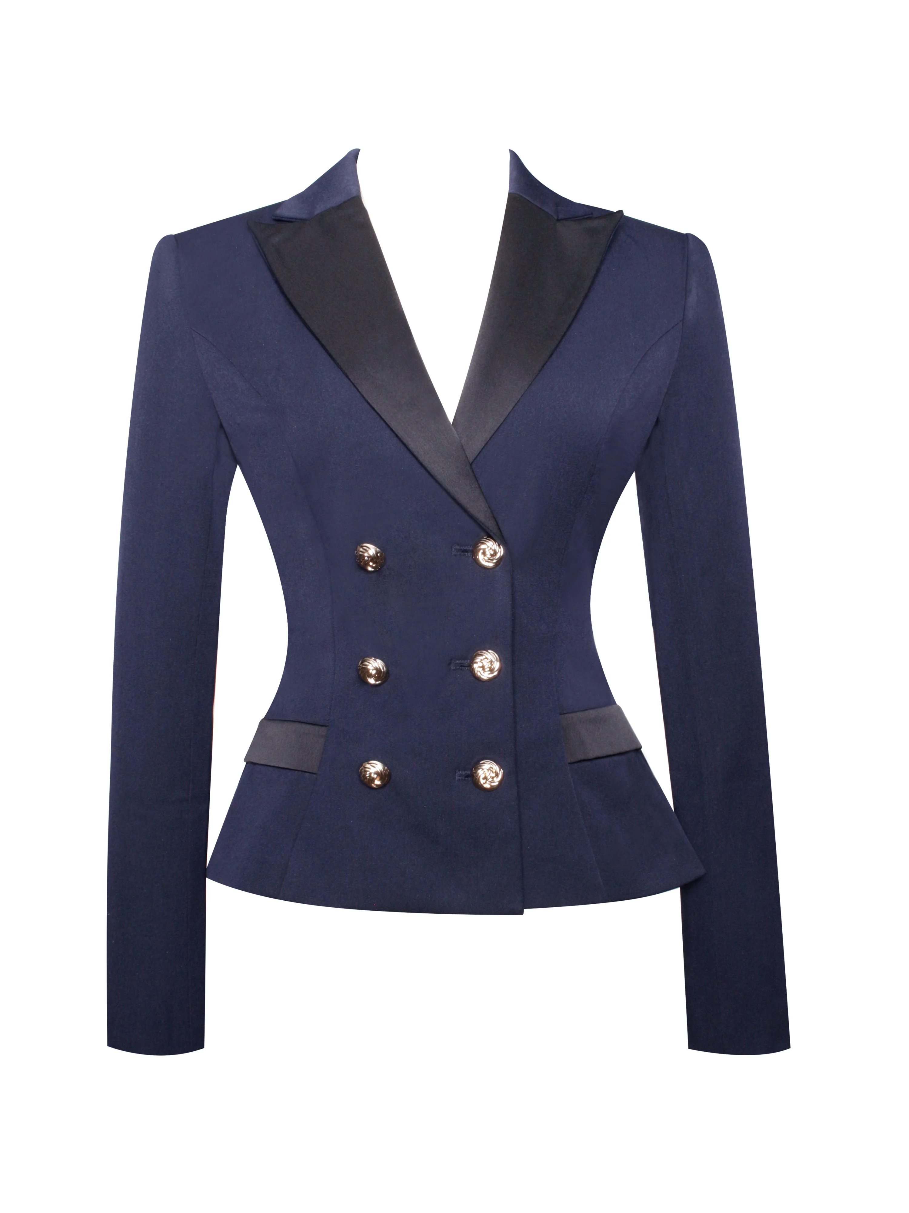 Nasia Navy Blue Double Breast Backless Blazer - Image 7