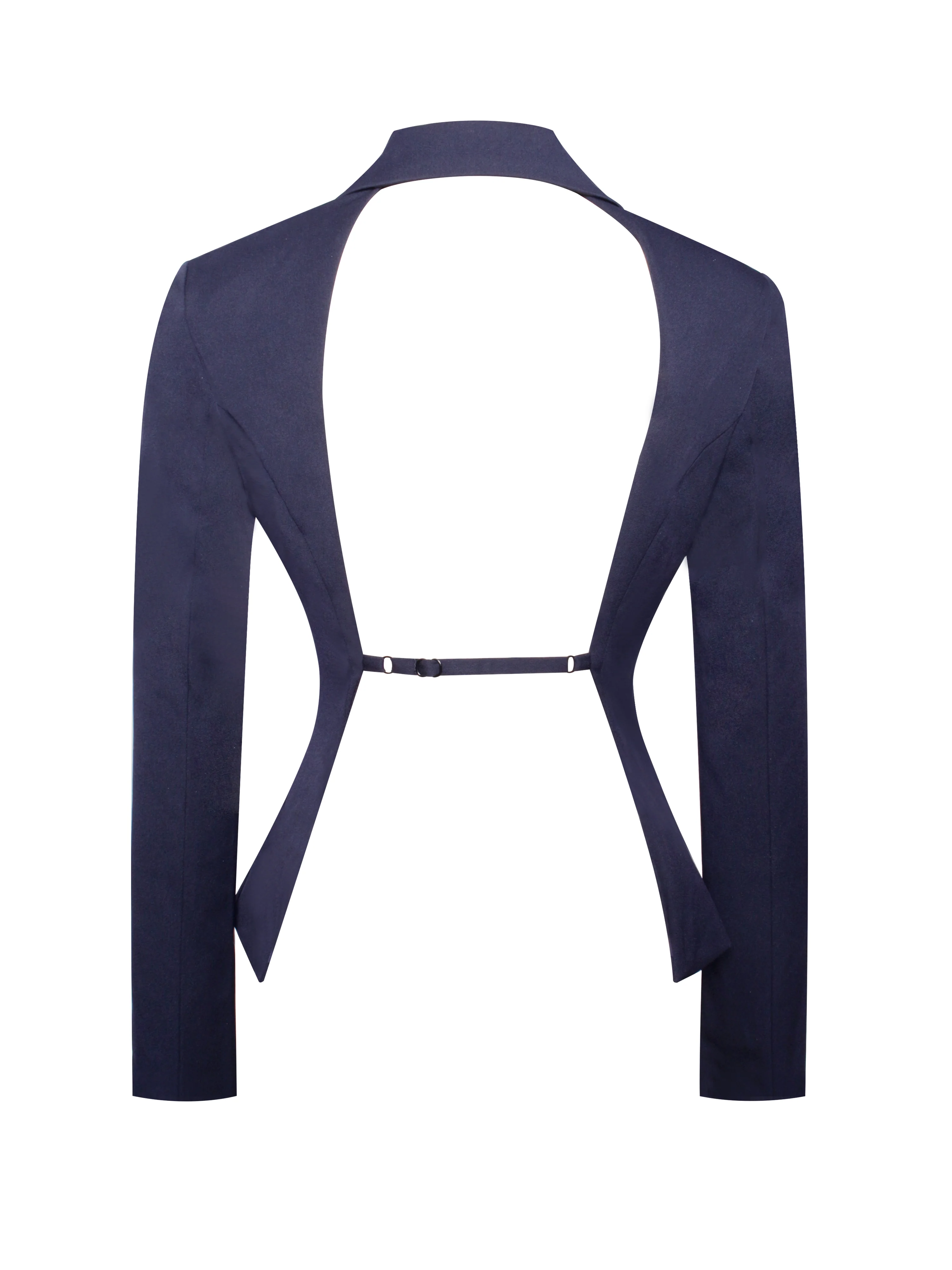 Nasia Navy Blue Double Breast Backless Blazer - Image 9