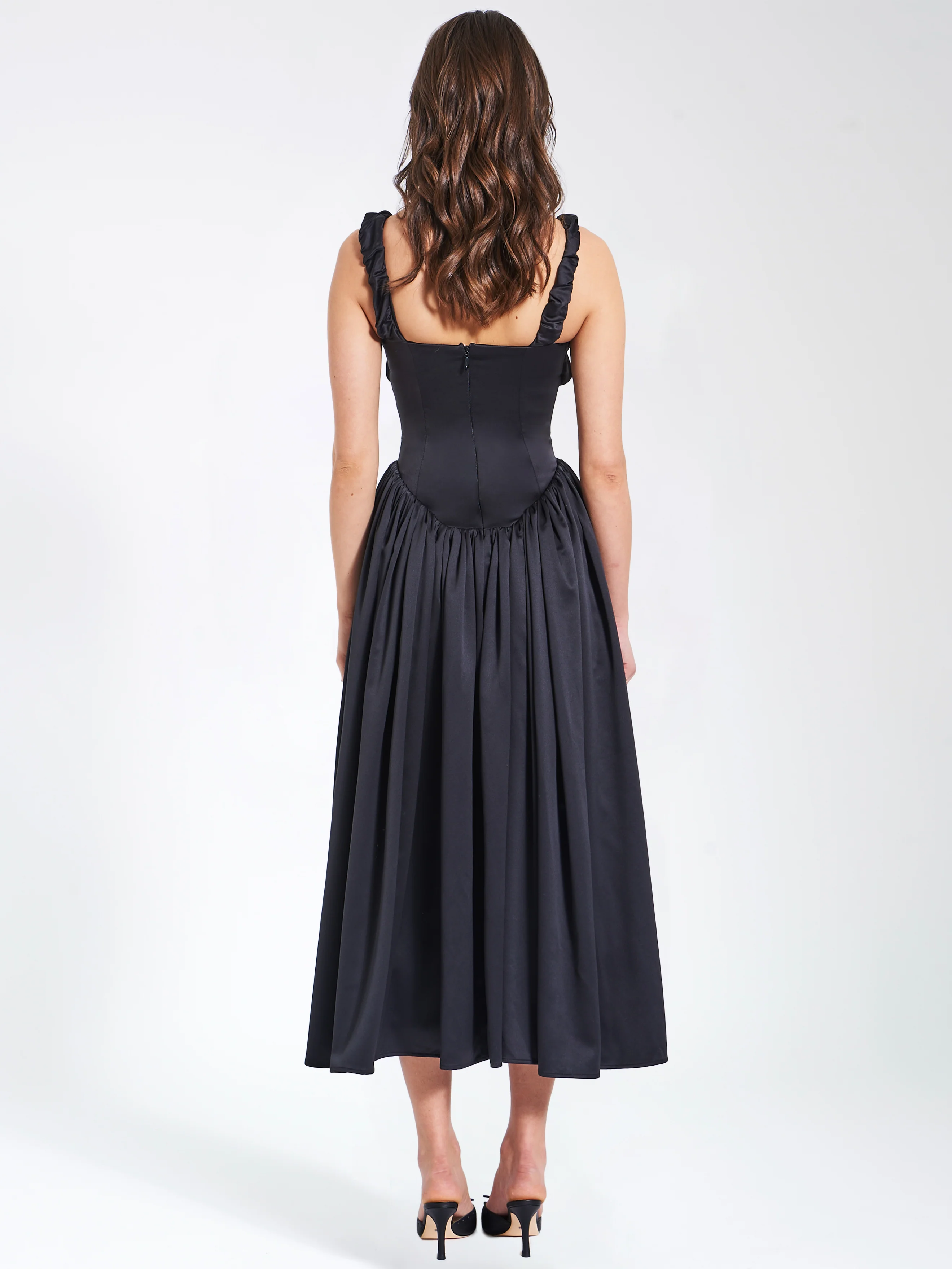 Noreen Black Satin Drop Waist Maxi Sundress - Image 9