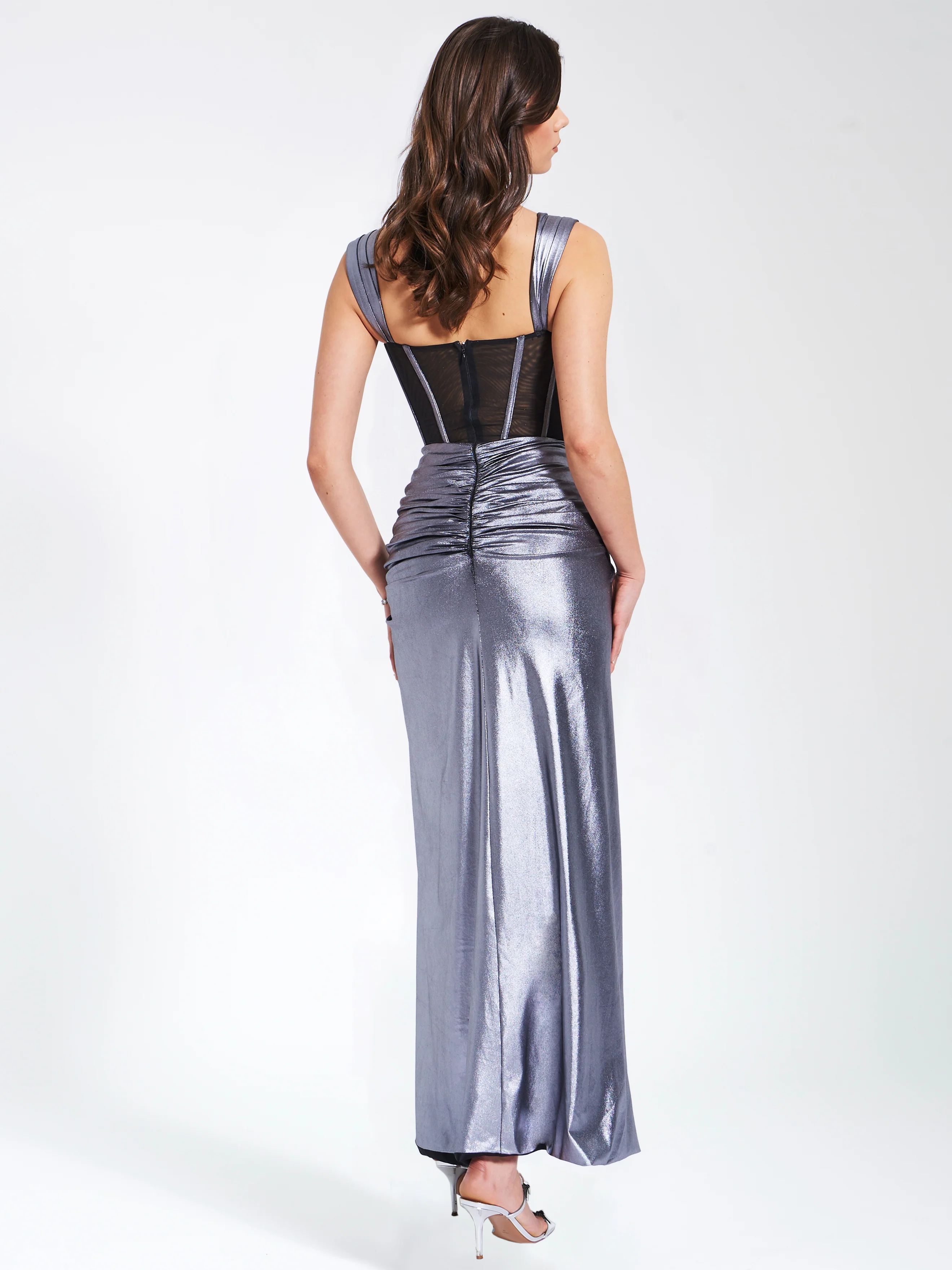 Odessa Silver Metallic Corset Maxi Dress - Image 7