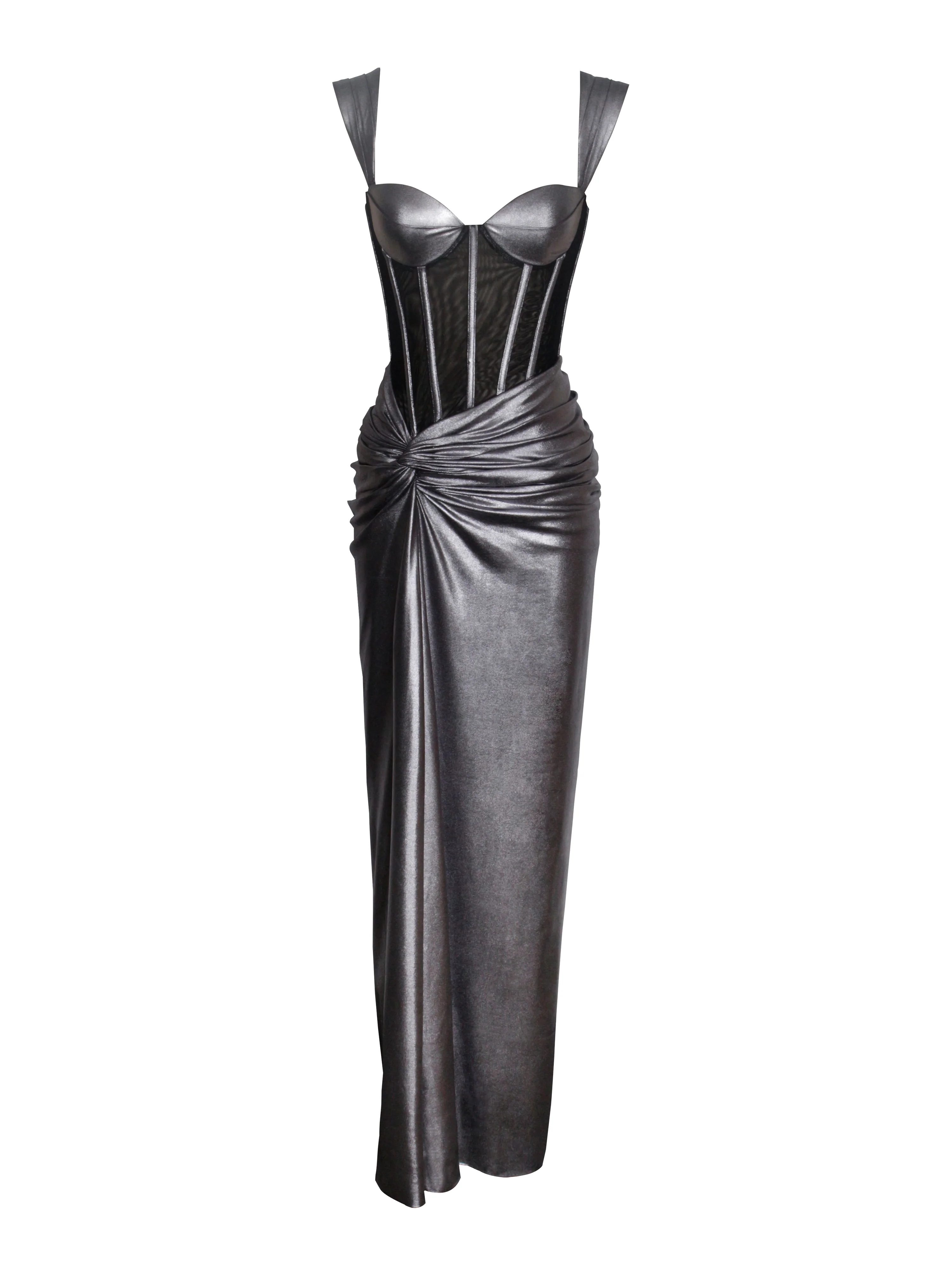 Odessa Silver Metallic Corset Maxi Dress - Image 8