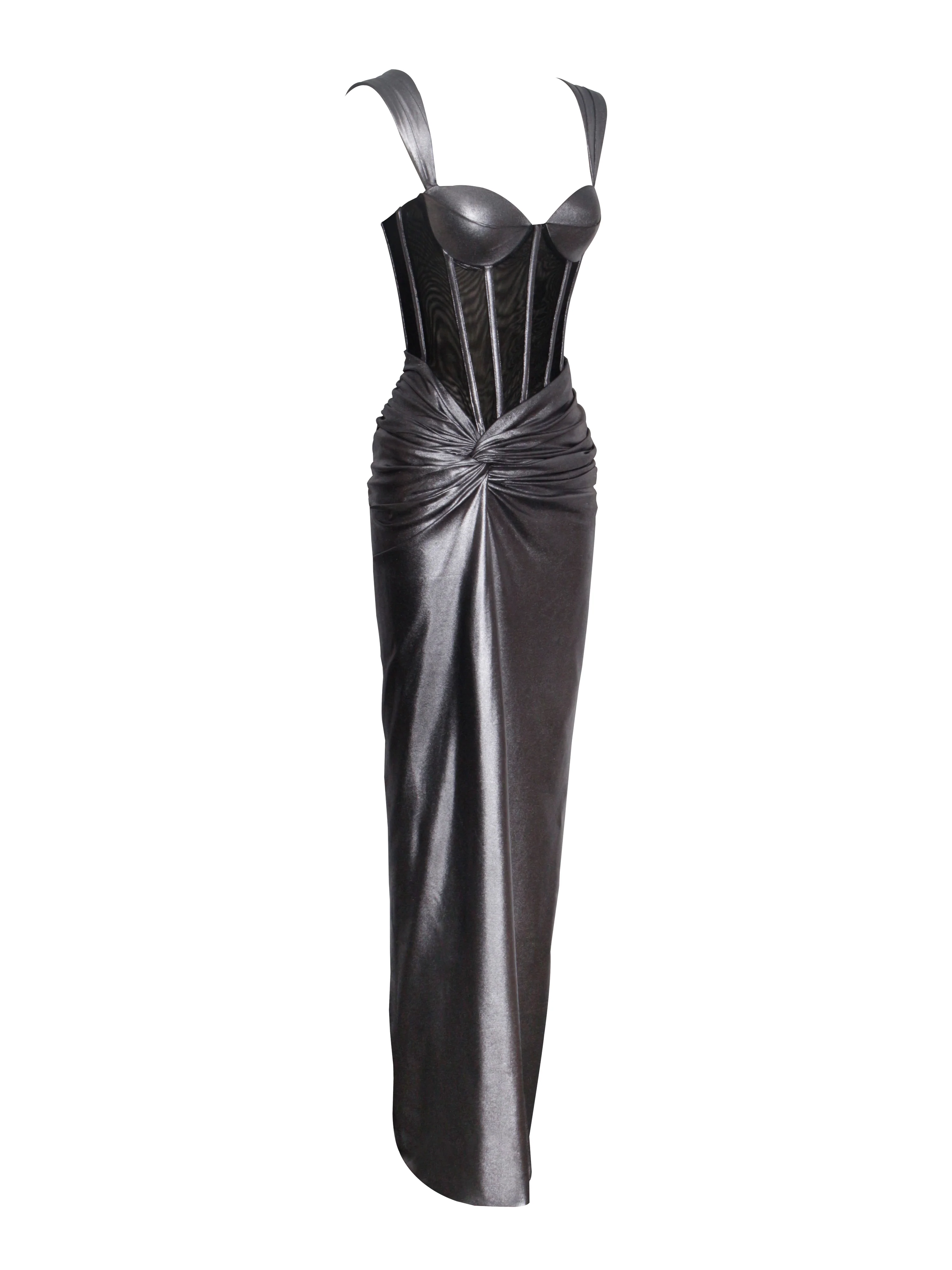 Odessa Silver Metallic Corset Maxi Dress - Image 9