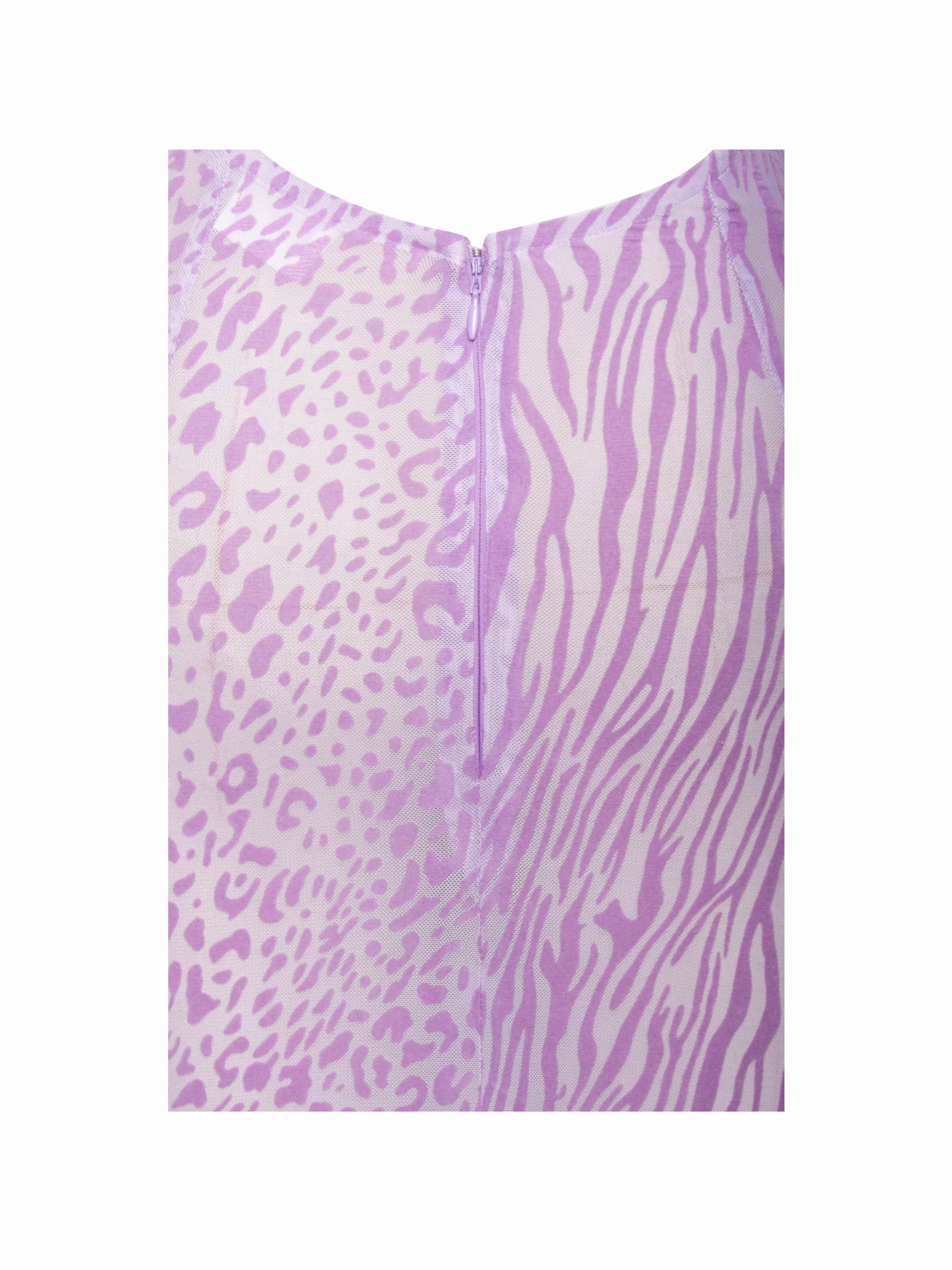 Olena Purple Burnout Velvet Animal Print Mesh Halter Neck Maxi Dress - Image 15