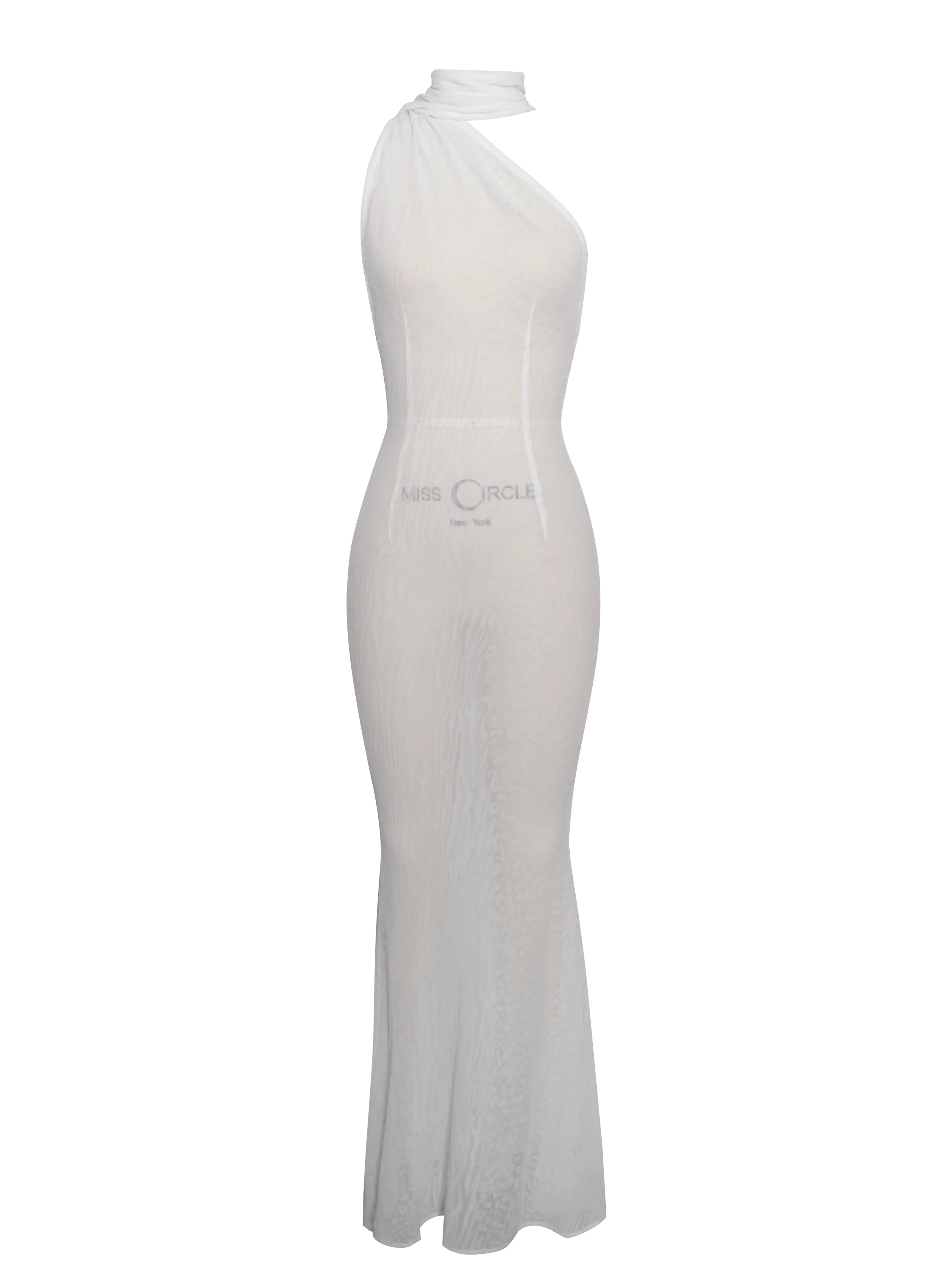 Olena White Burnout Velvet Animal Print Mesh Halter Neck Maxi Dress - Image 17