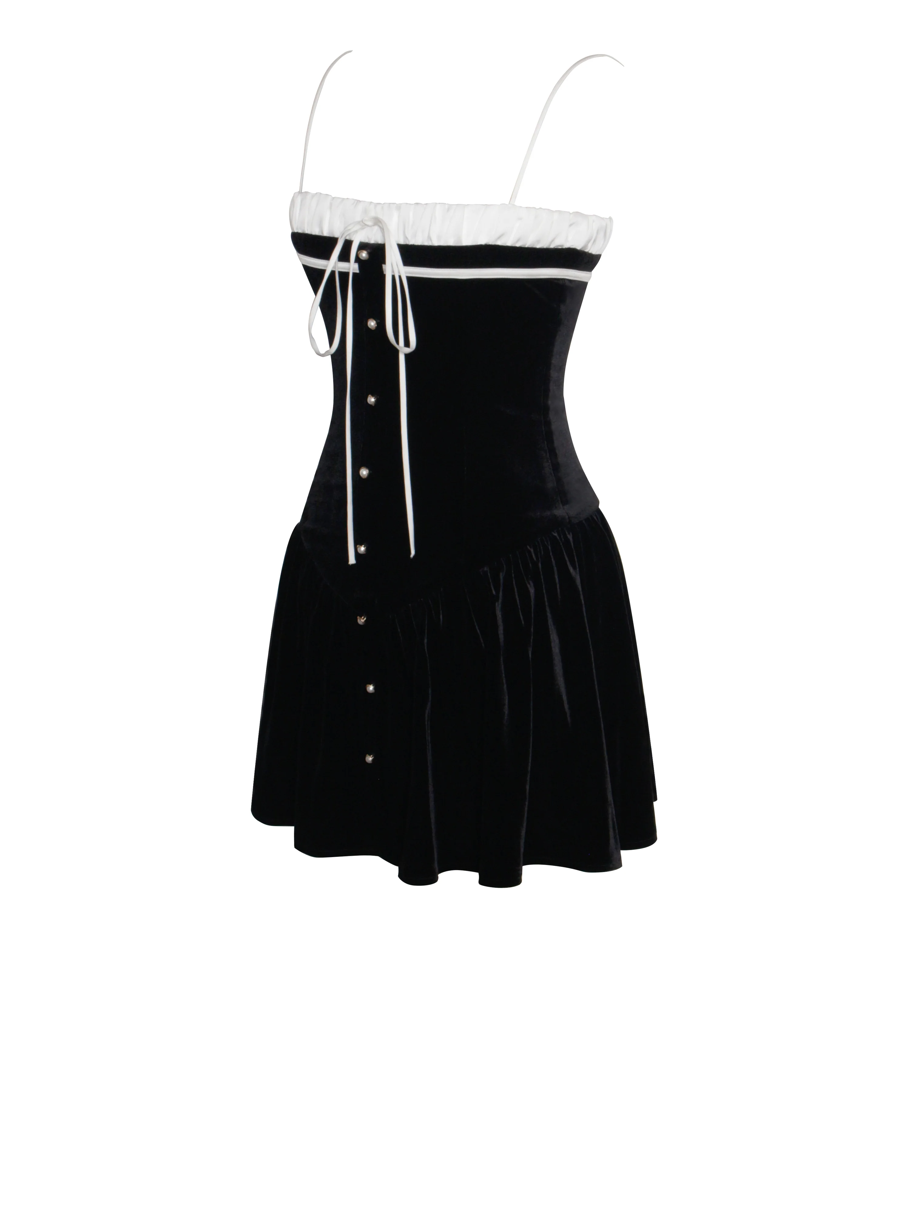 Olya Black and White Velvet A-Line Corset Mini Dress - Image 10