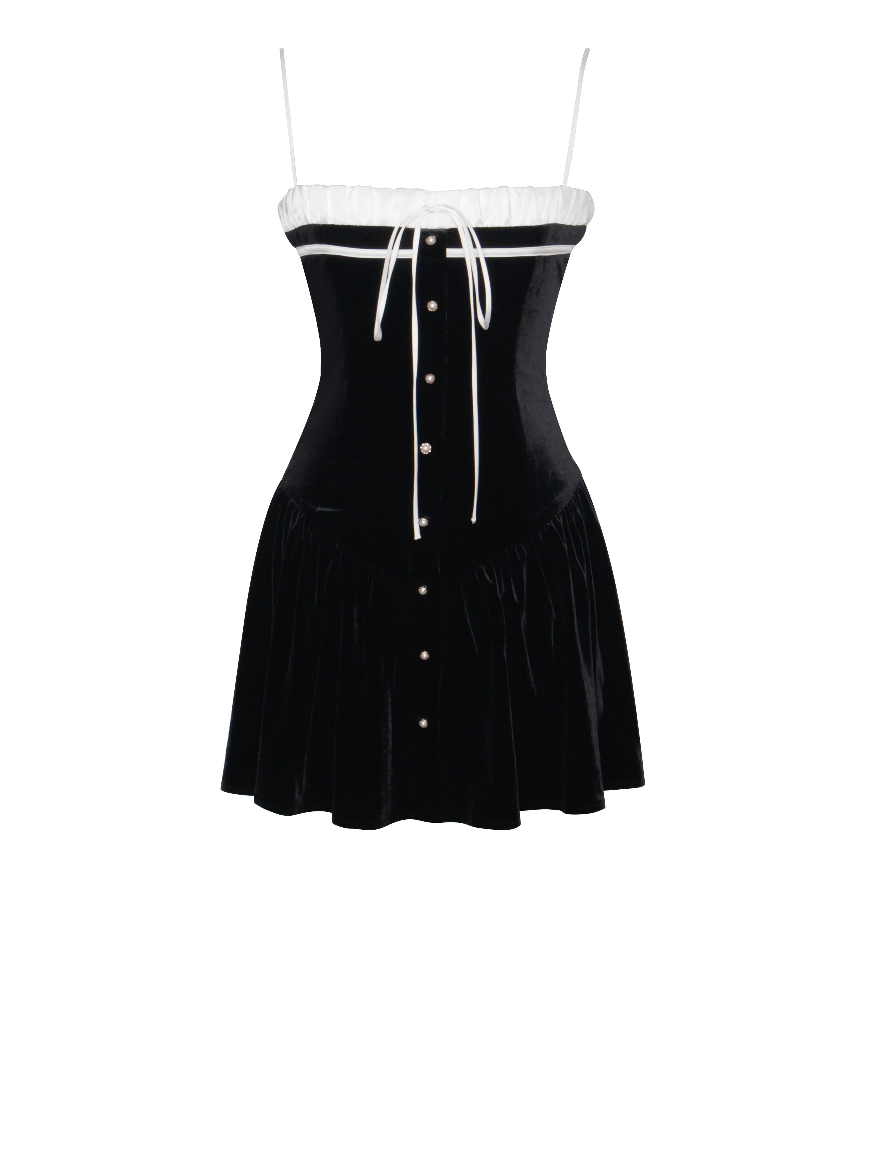 Olya Black and White Velvet A-Line Corset Mini Dress - Image 9
