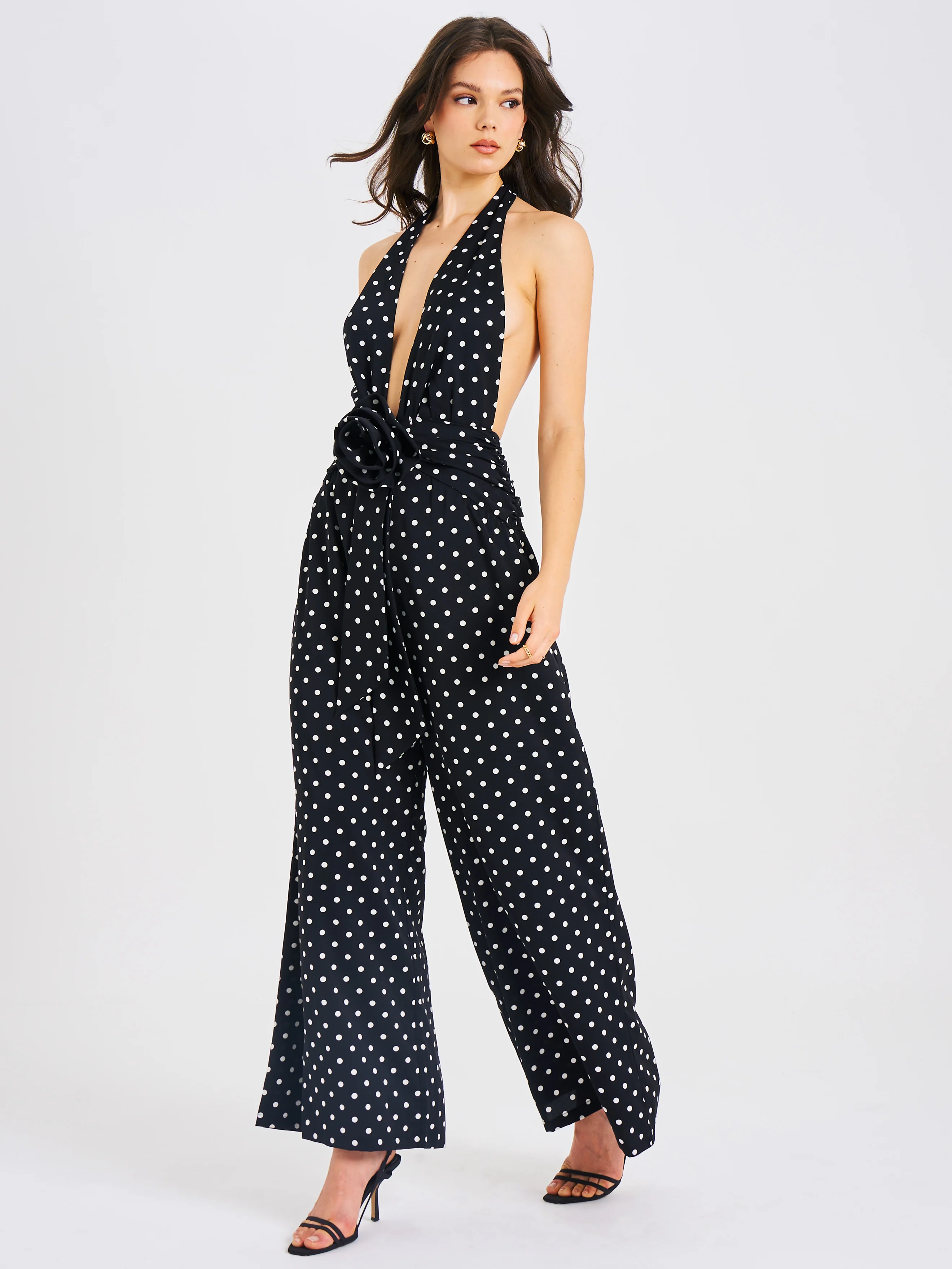 Oriana Black Polka Dots Halter Jumpsuit - Image 10