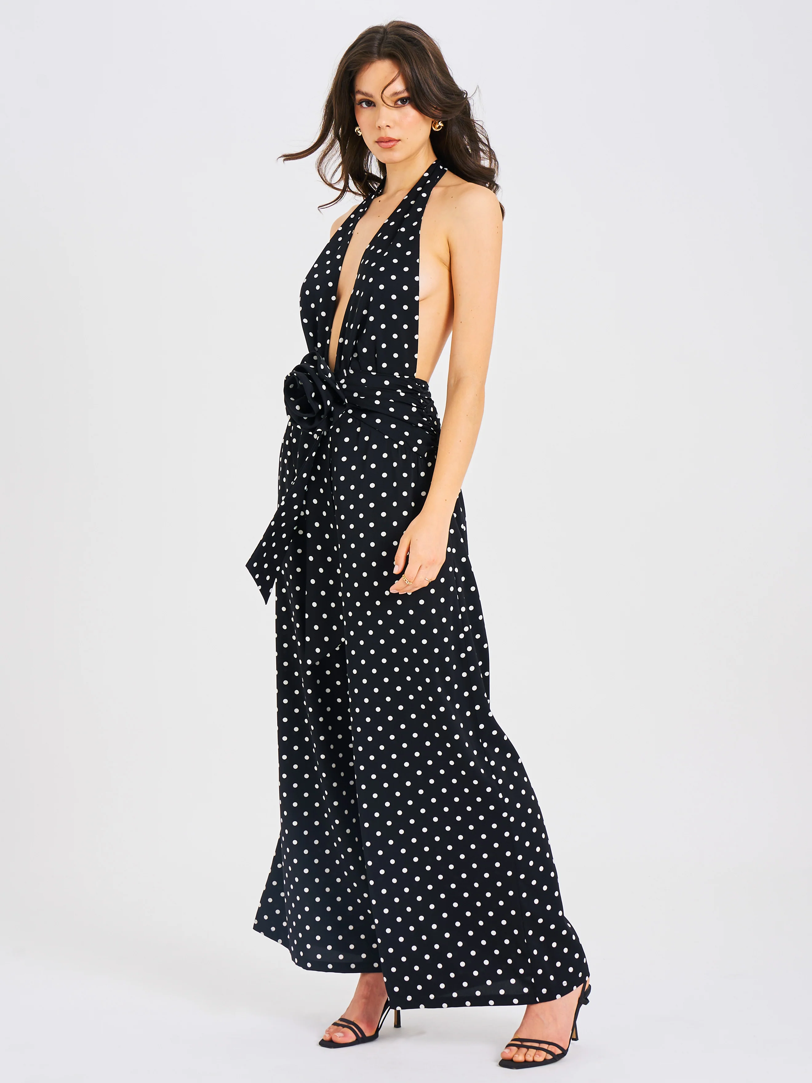 Oriana Black Polka Dots Halter Jumpsuit - Image 11