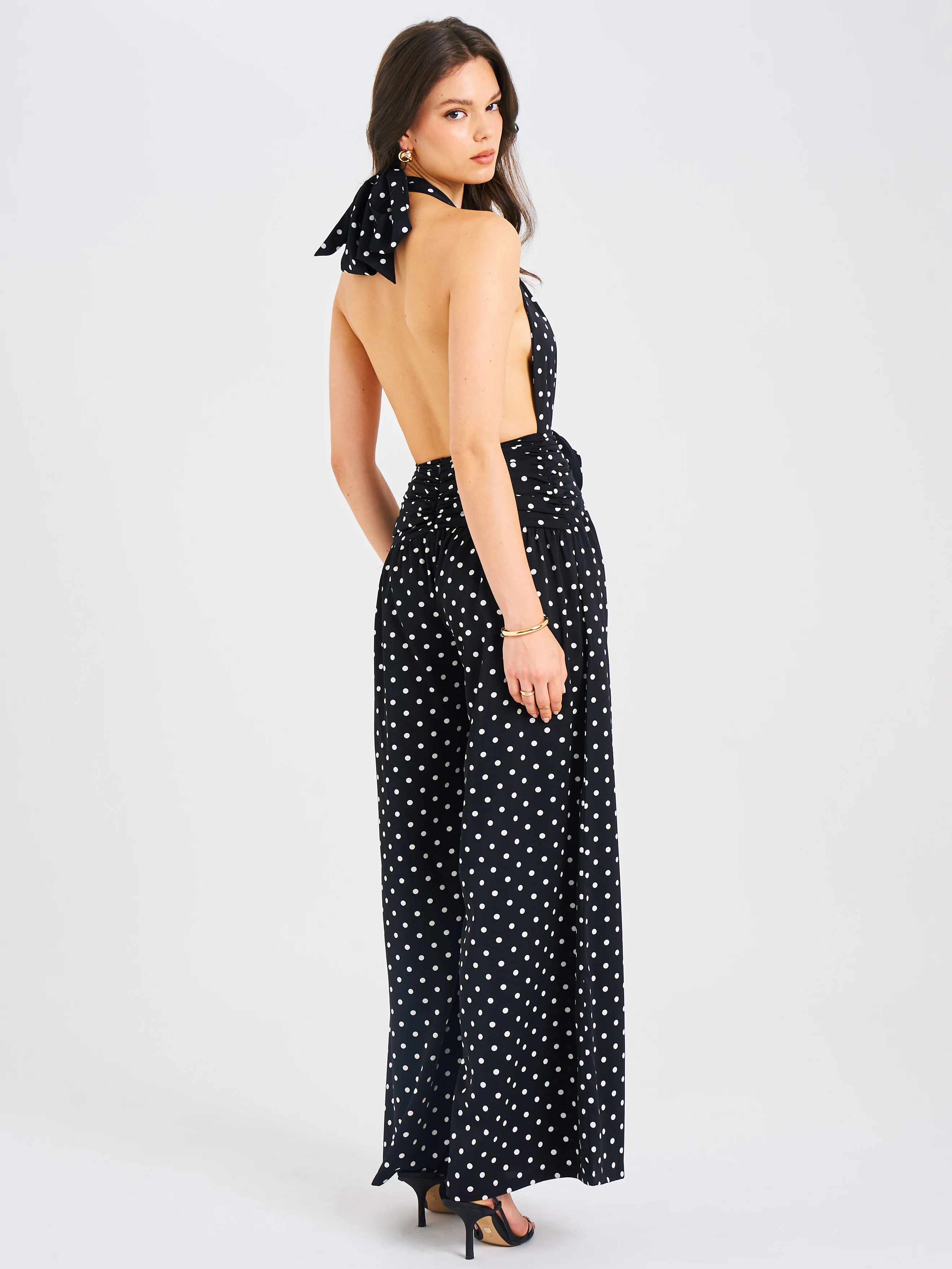 Oriana Black Polka Dots Halter Jumpsuit - Image 13