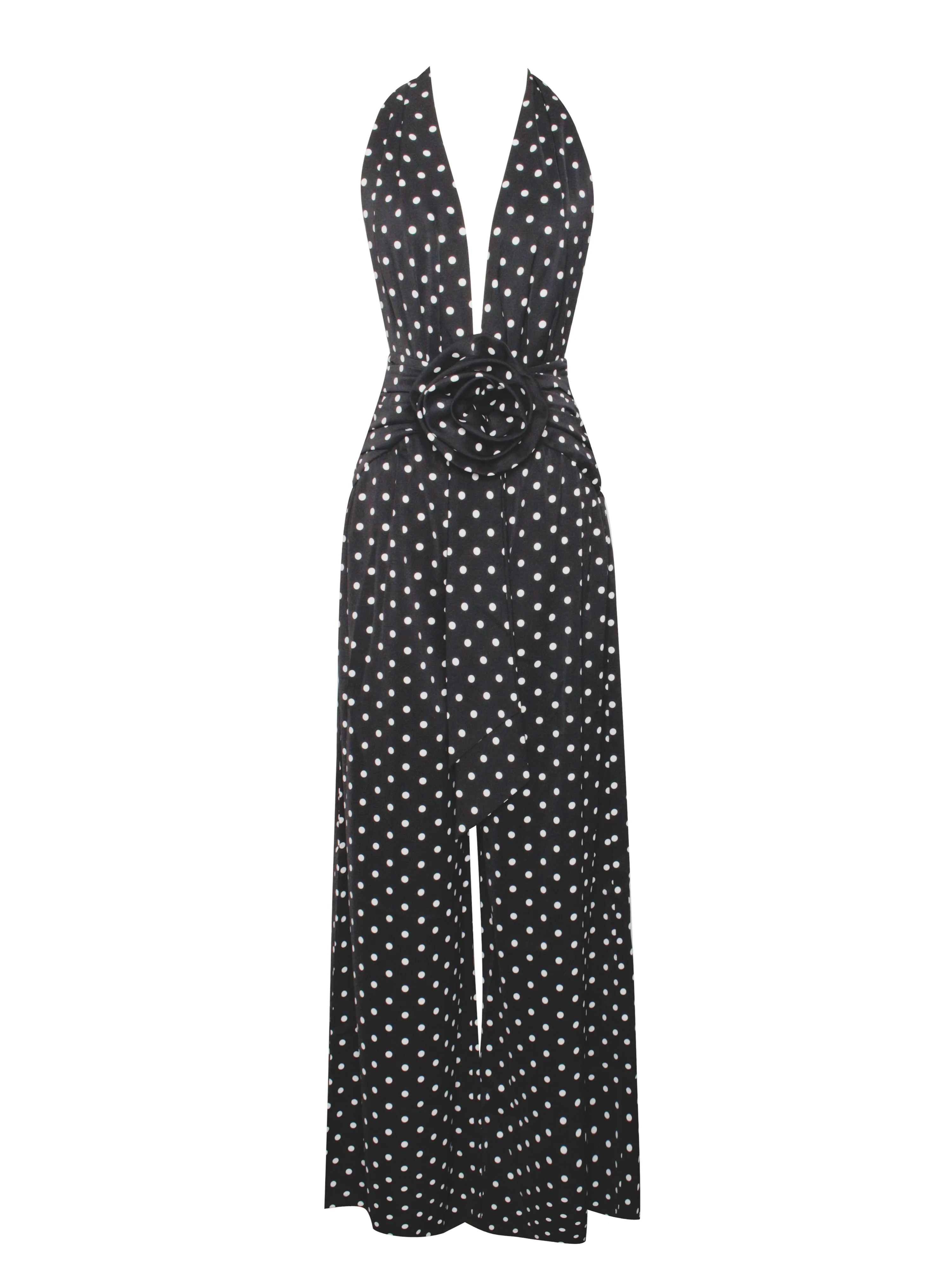 Oriana Black Polka Dots Halter Jumpsuit - Image 15