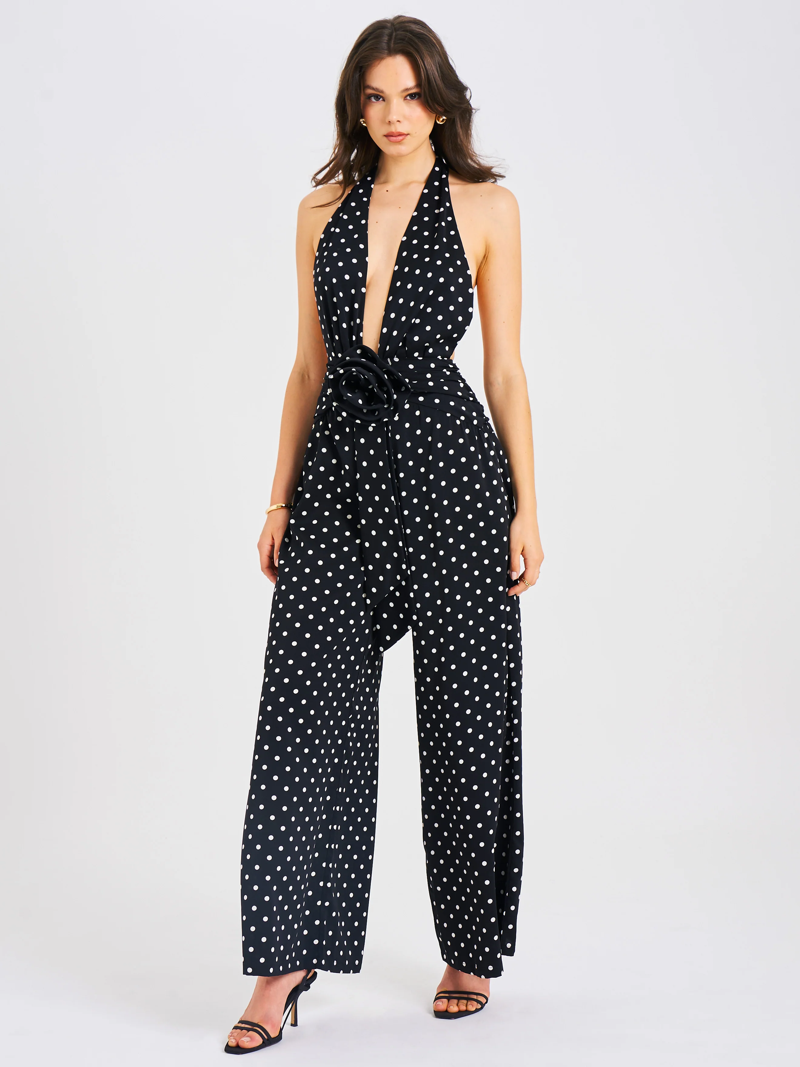 Oriana Black Polka Dots Halter Jumpsuit - Image 6