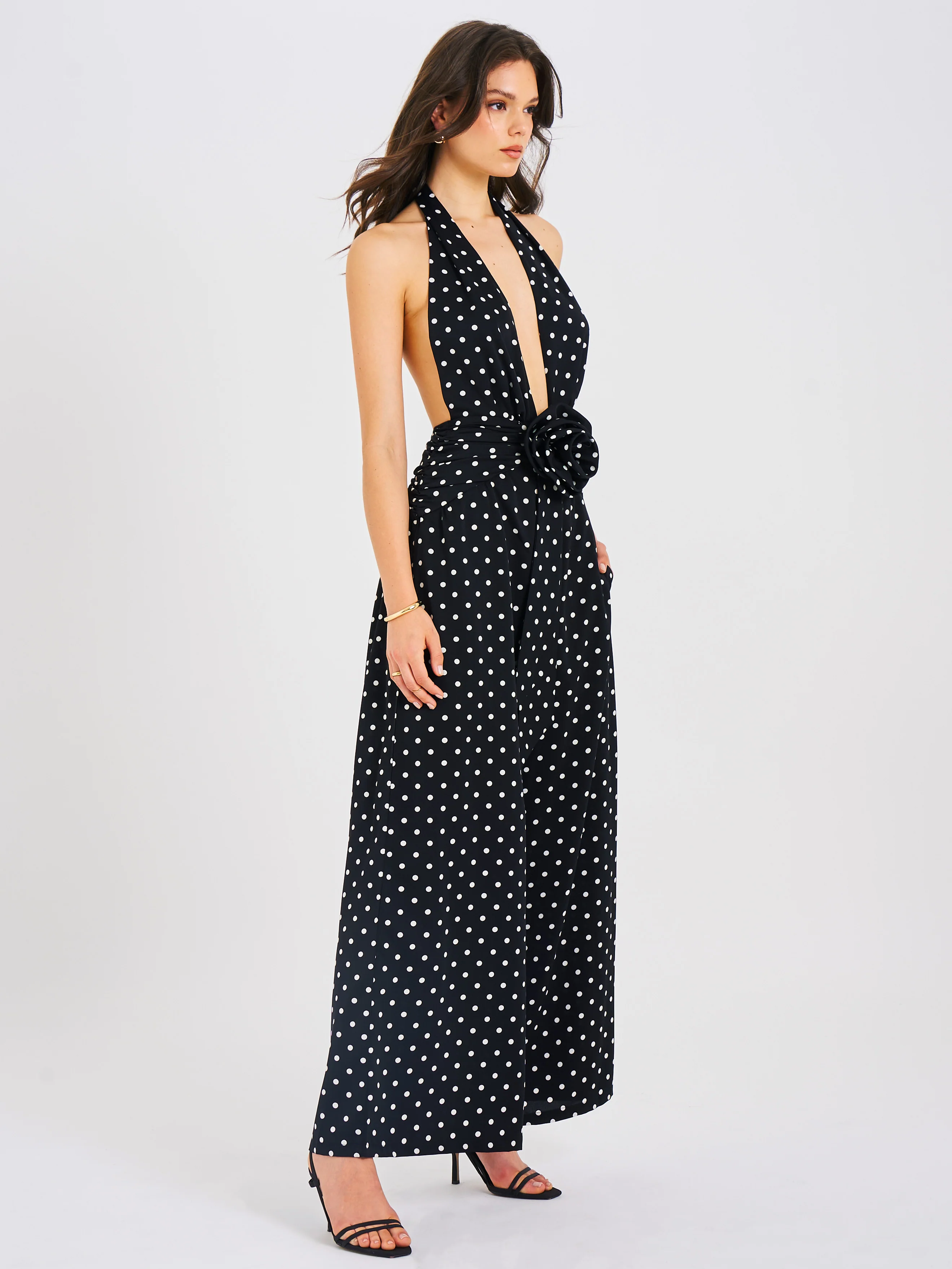 Oriana Black Polka Dots Halter Jumpsuit - Image 7