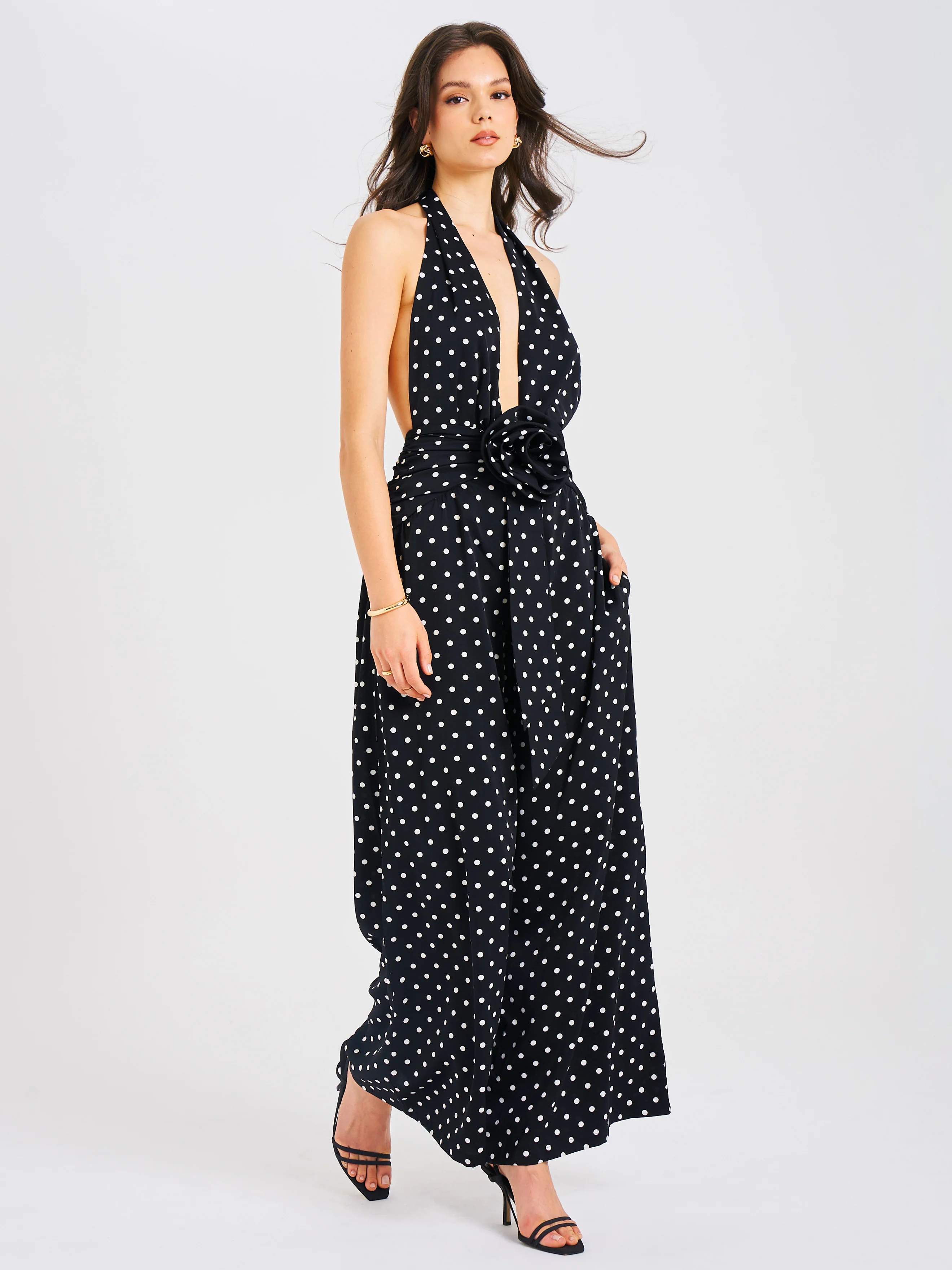 Oriana Black Polka Dots Halter Jumpsuit - Image 8