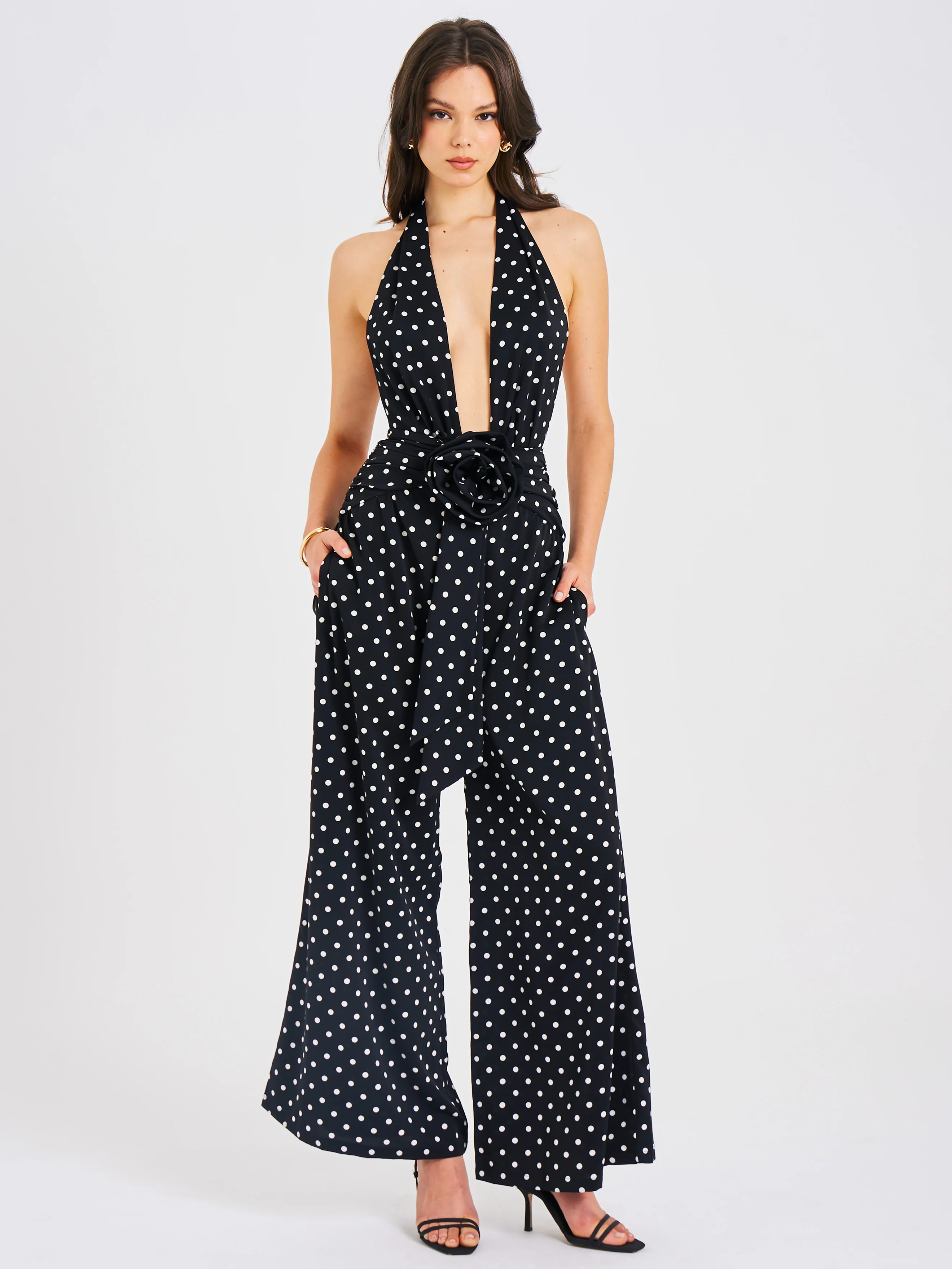 Oriana Black Polka Dots Halter Jumpsuit - Image 9