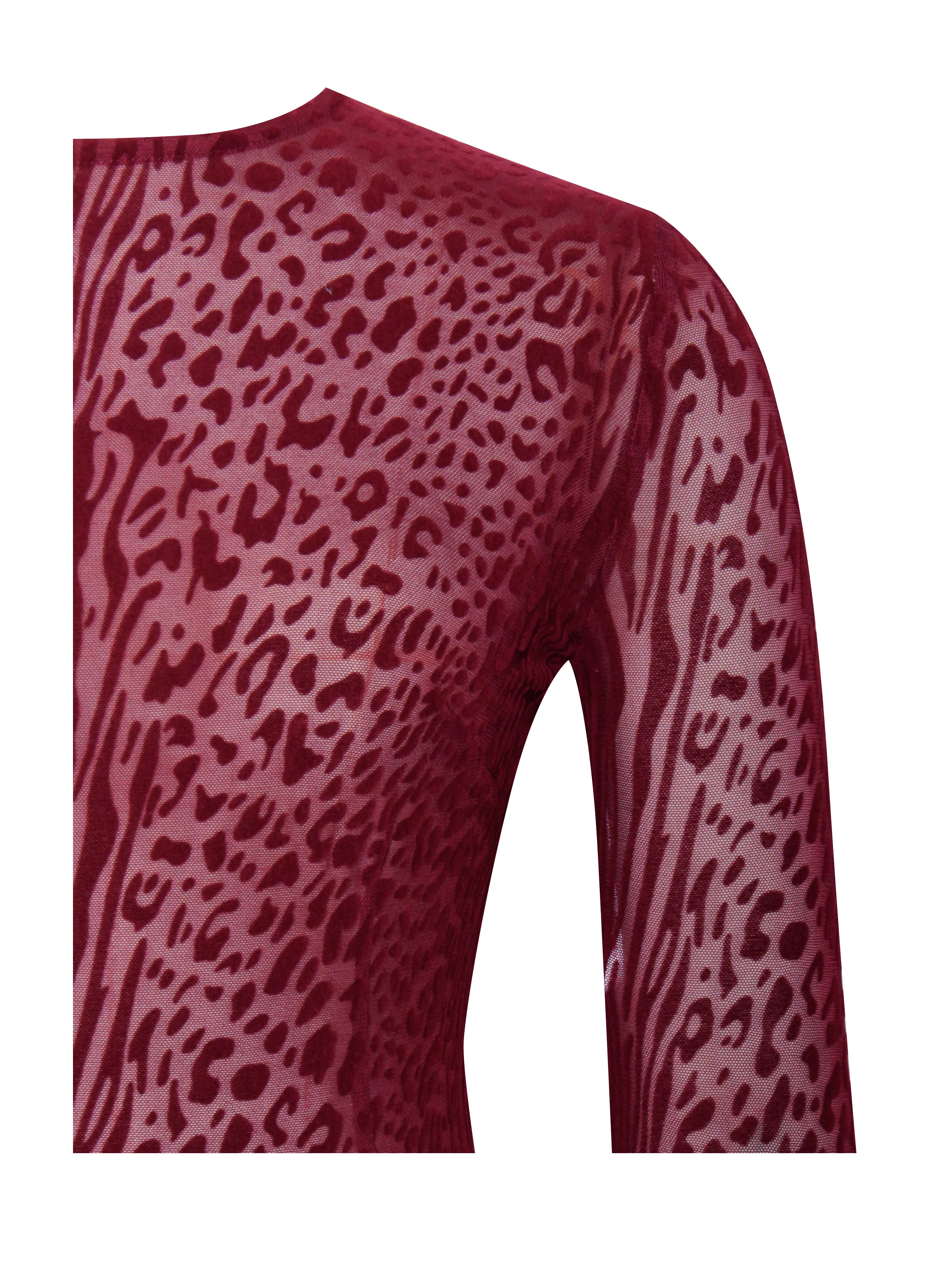 Patricia Burgundy Leopard Burnout Velvet Mesh Backless Maxi Dress - Image 16