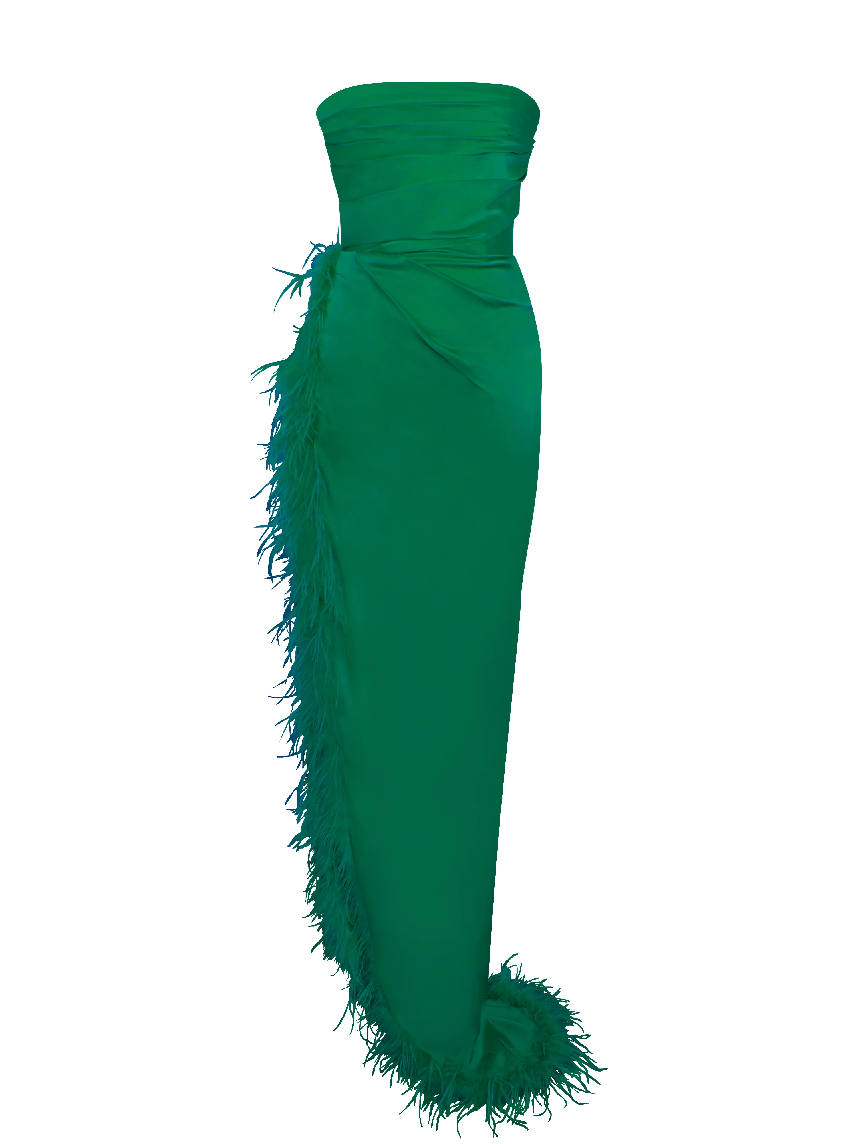 Perrin Emerald Green Feather Dress High Slit Gown - Image 12