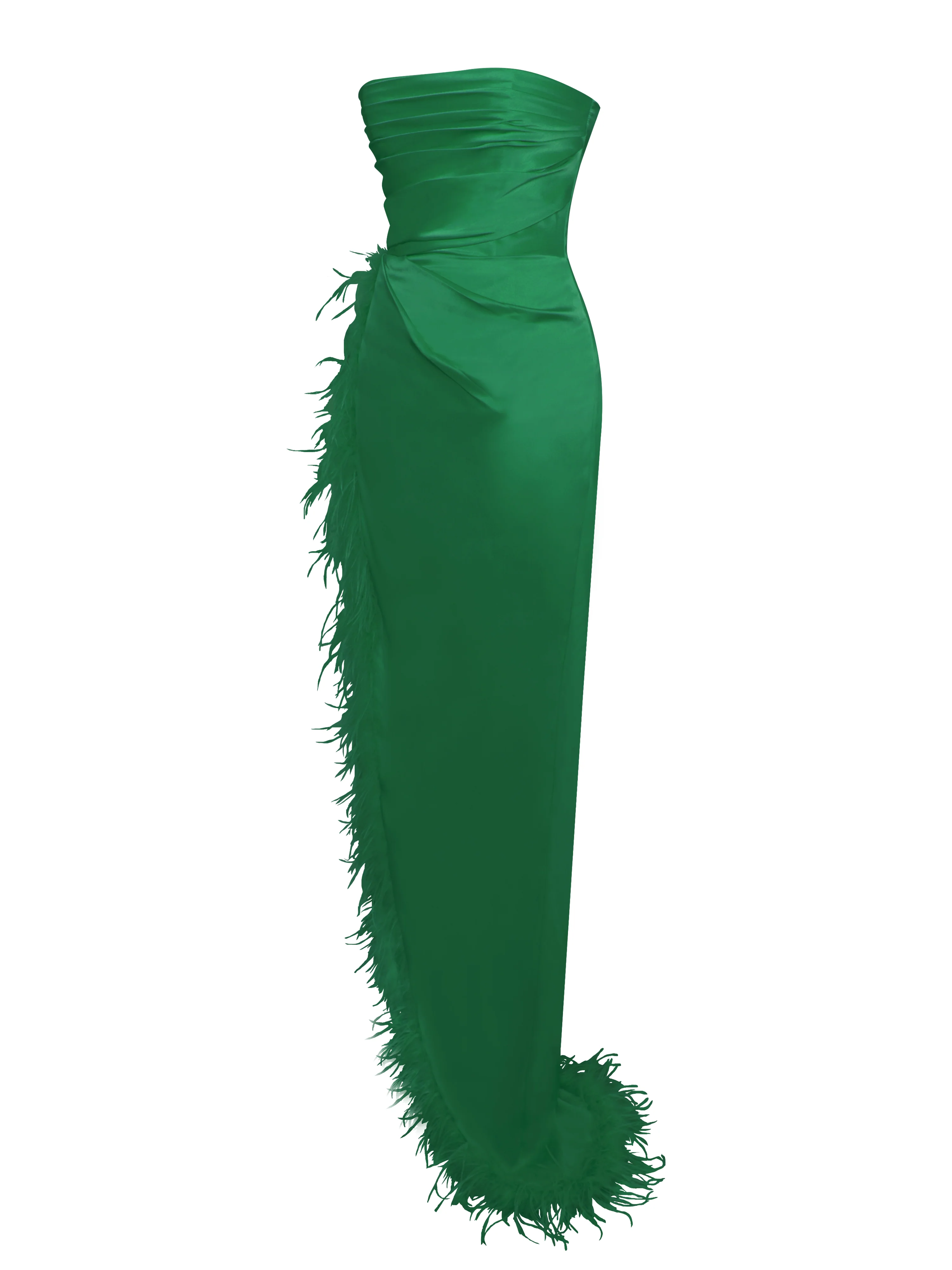 Perrin Emerald Green Feather Dress High Slit Gown - Image 13