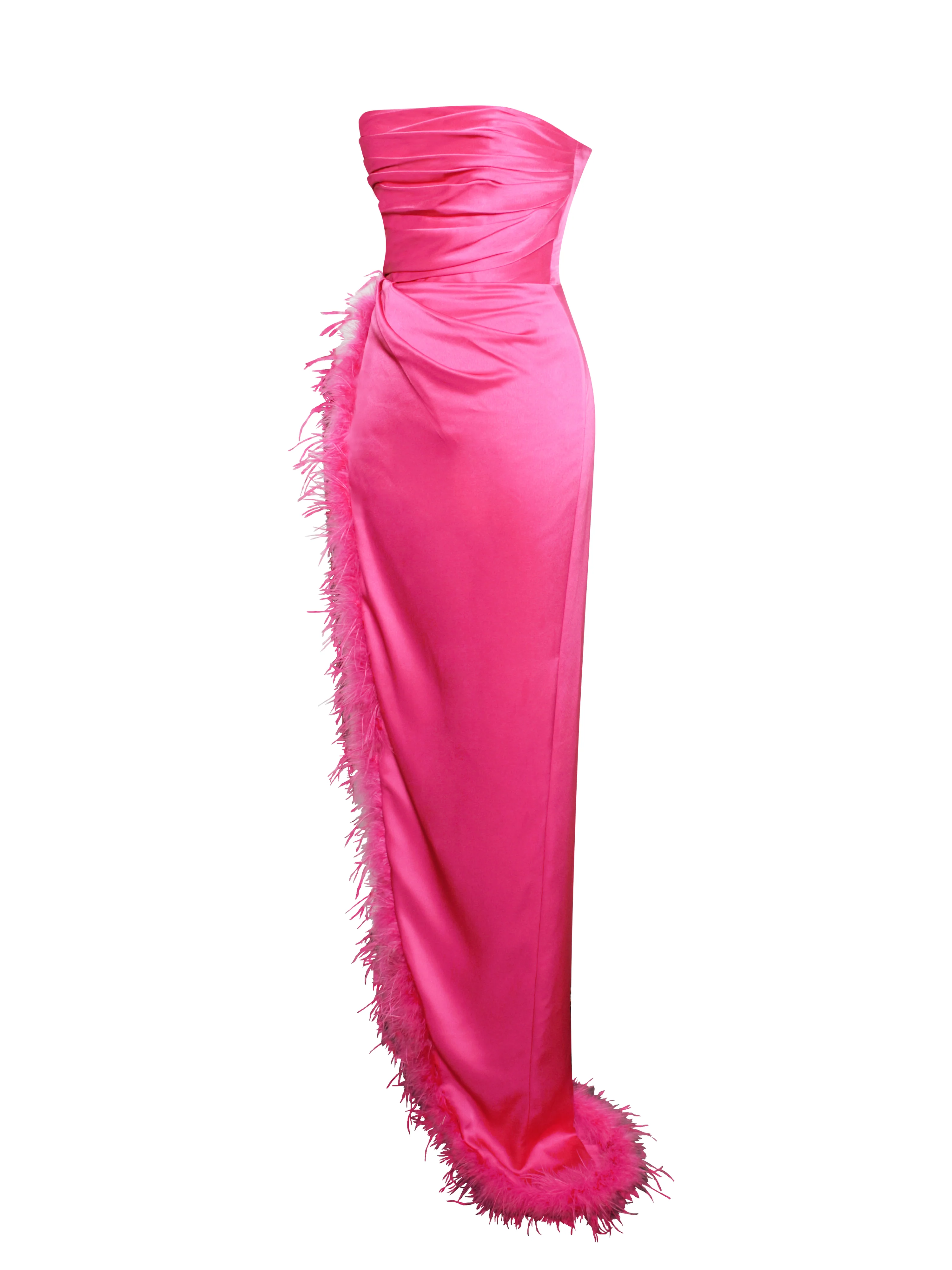 Perrin Fuchsia Pink Feather Dress High Slit Gown - Image 10