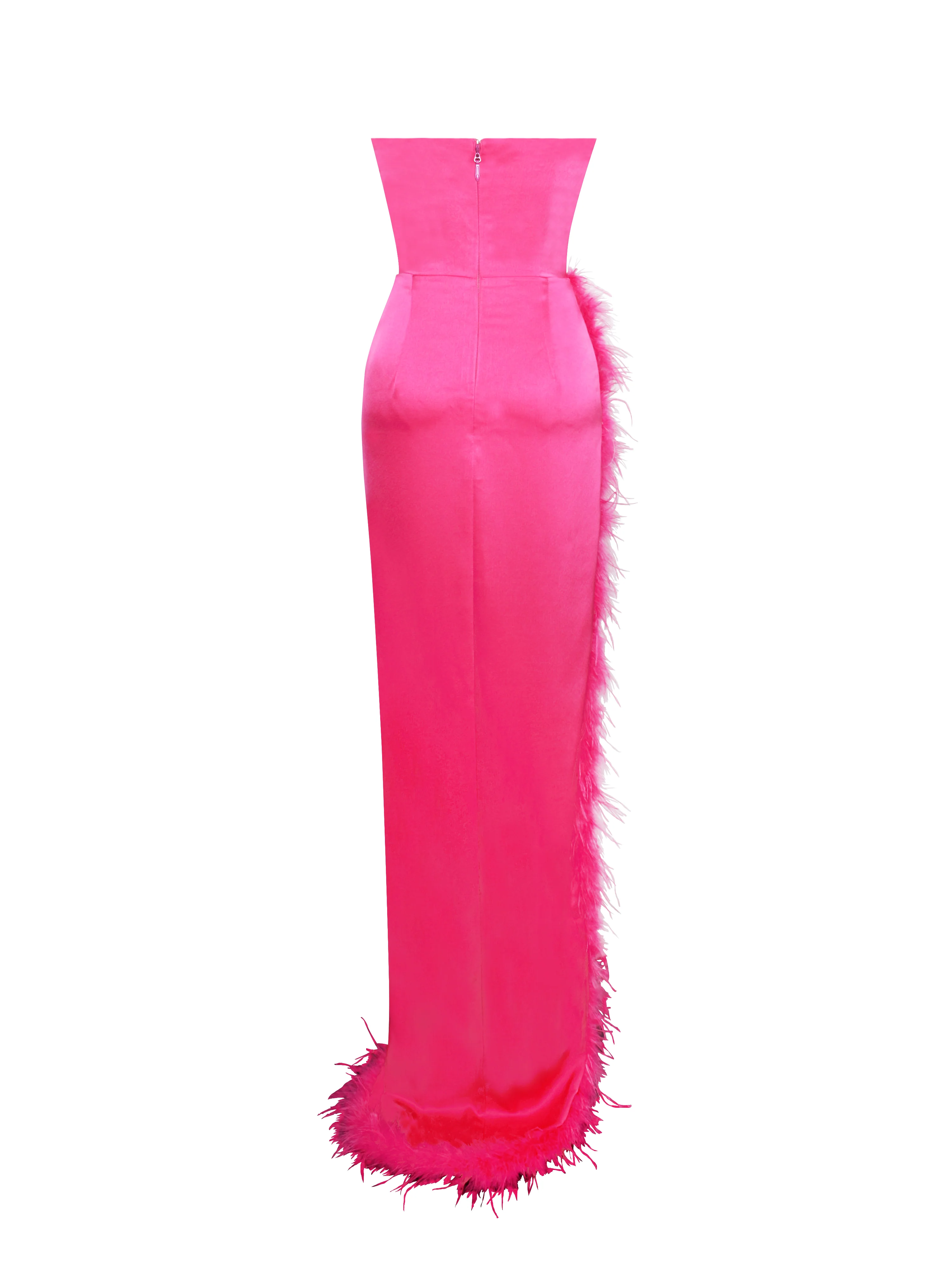 Perrin Fuchsia Pink Feather Dress High Slit Gown - Image 11