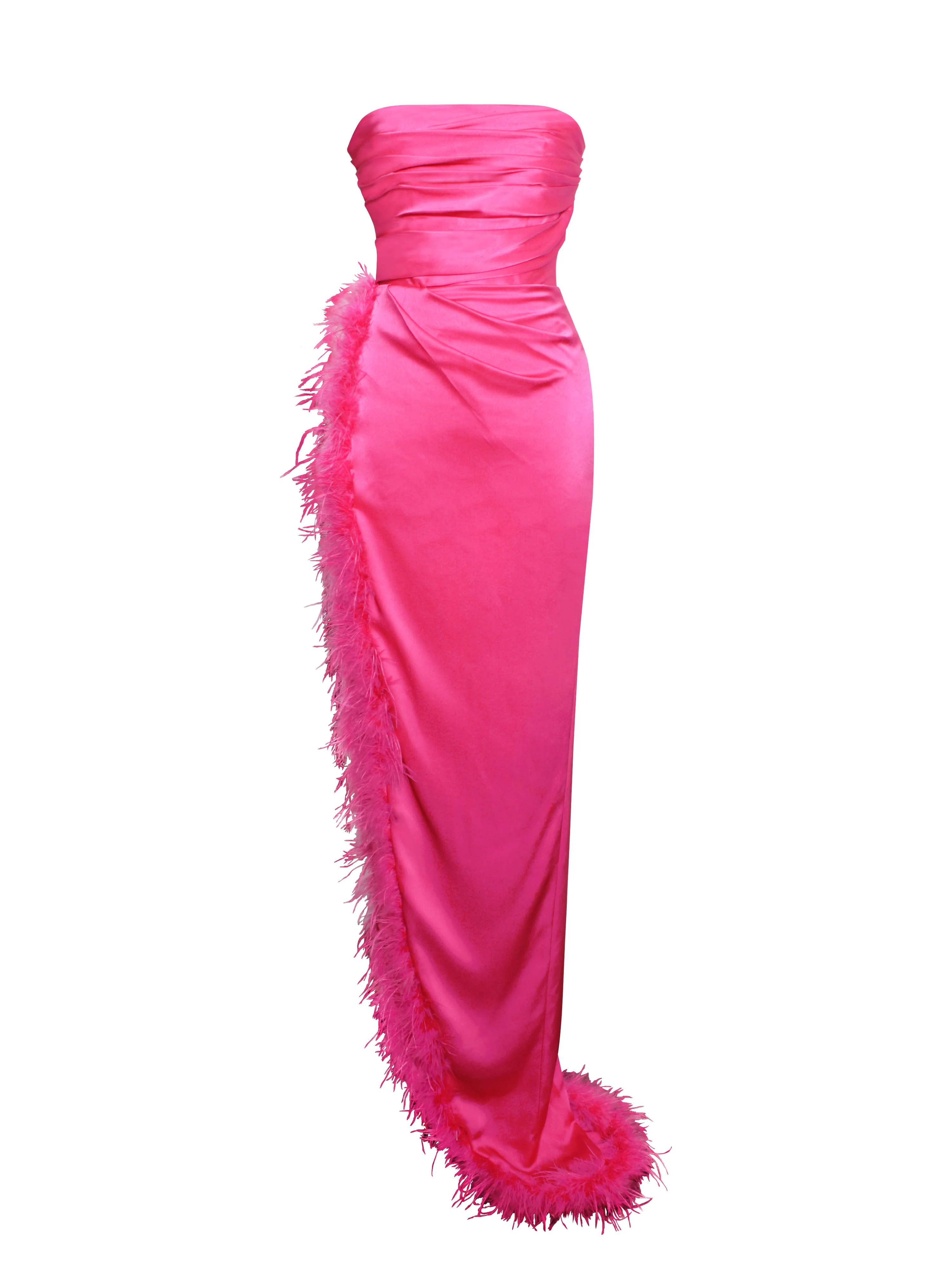 Perrin Fuchsia Pink Feather Dress High Slit Gown - Image 9