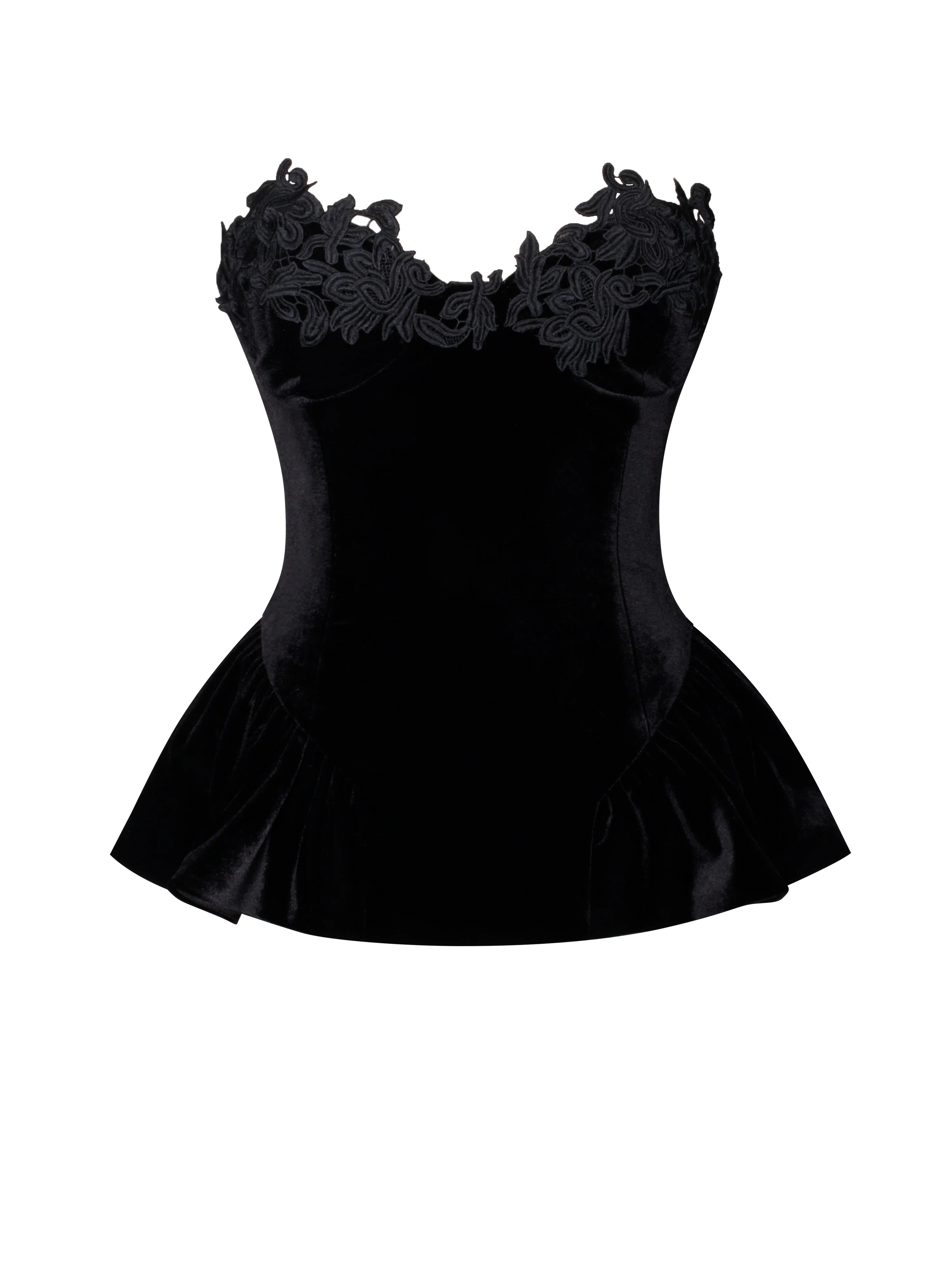 Qiara Black Velvet Peplum Top with Lace Trim - Image 13