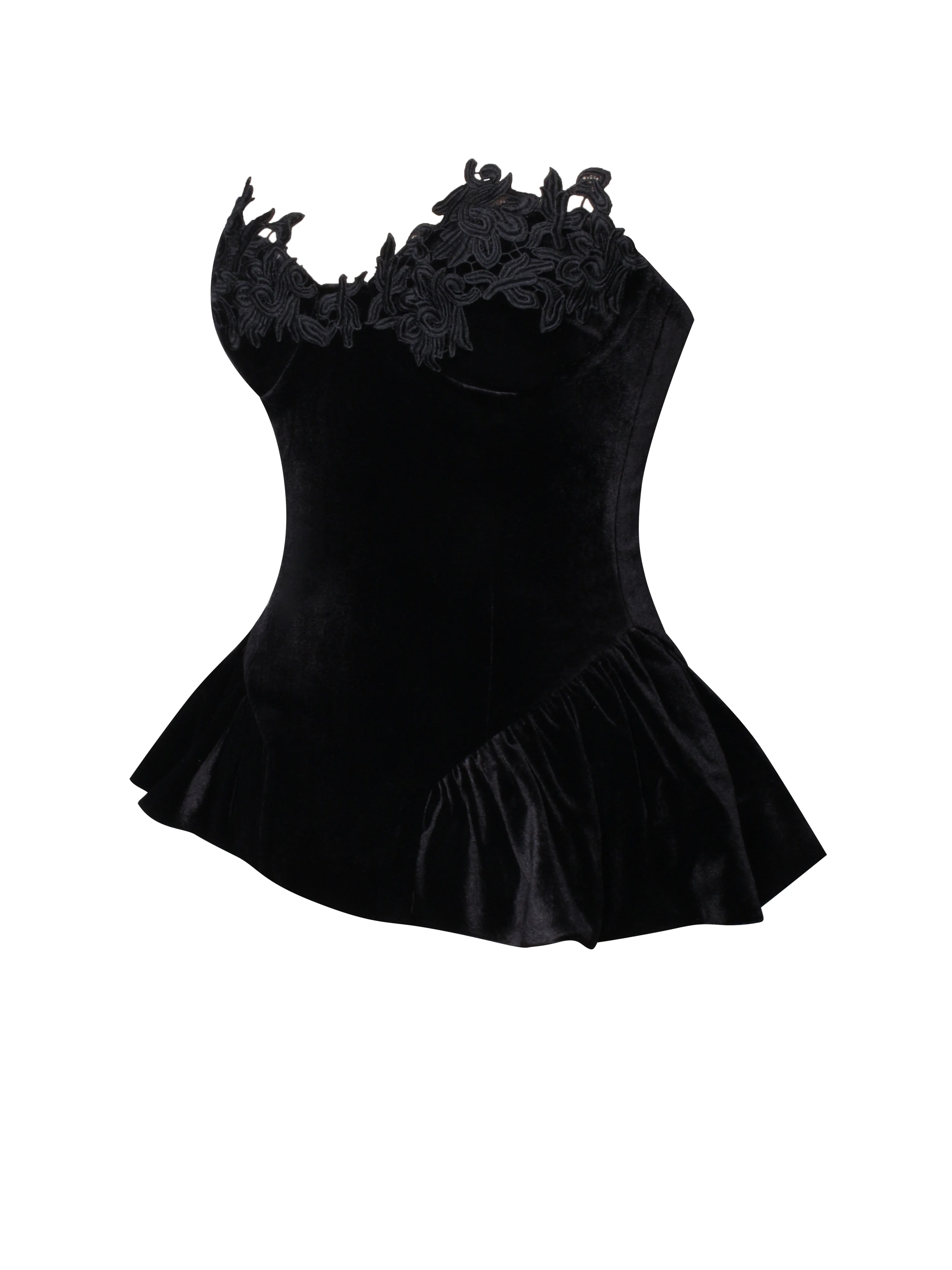 Qiara Black Velvet Peplum Top with Lace Trim - Image 14