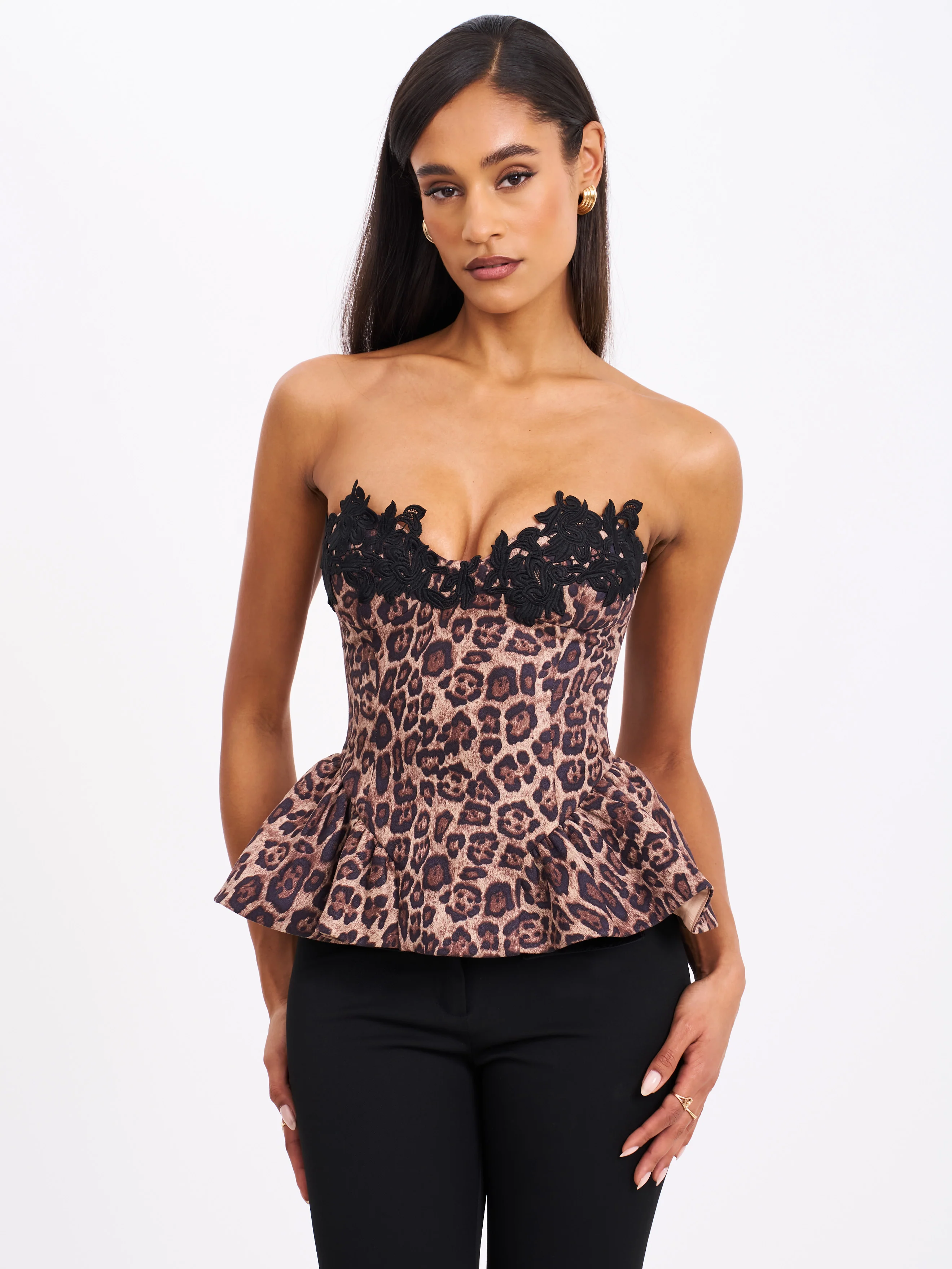 Qiara Cheetah Print Peplum Top with Lace Trim - Image 6