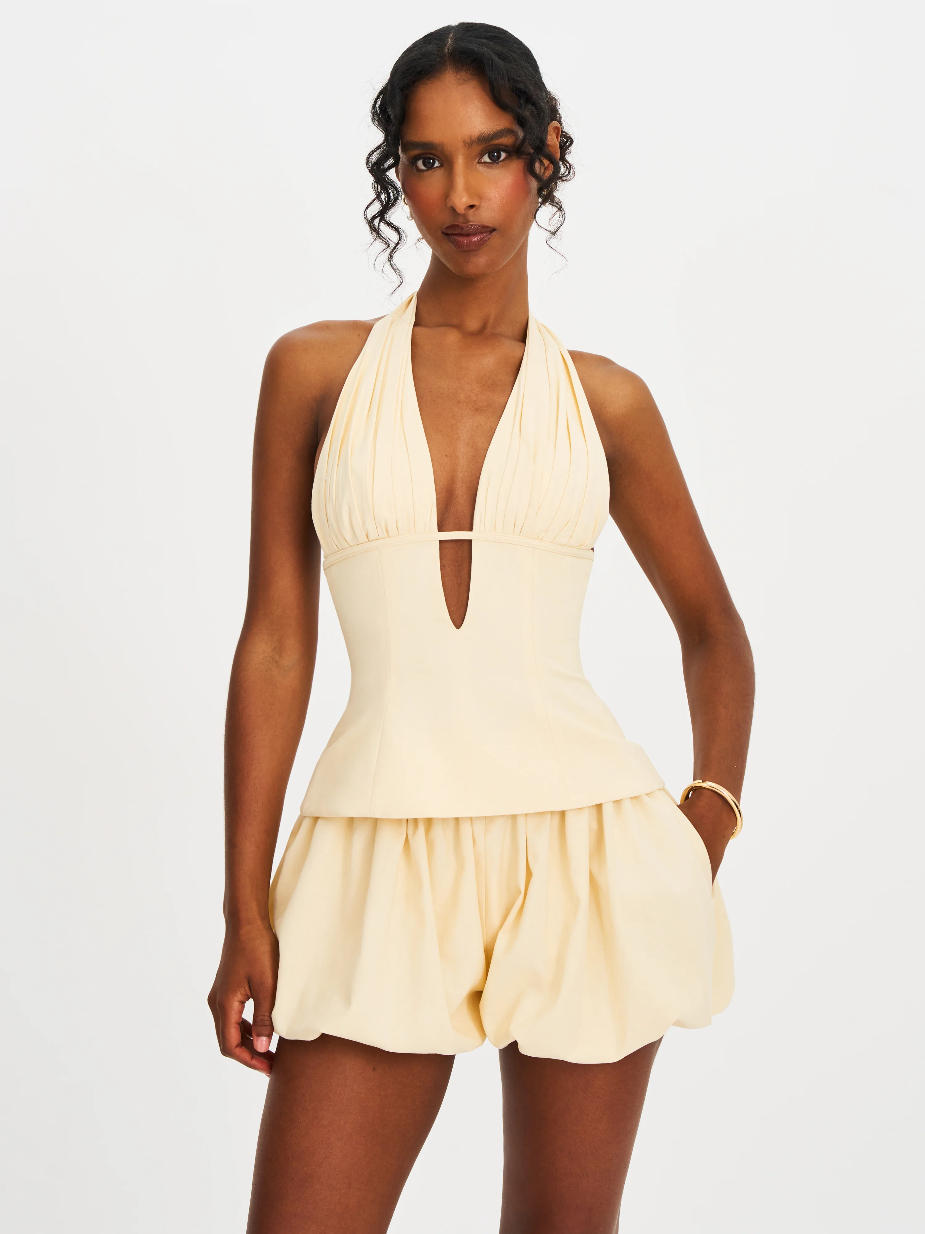 Quinzella Smock Back Halter Neck Linen Top - Image 4