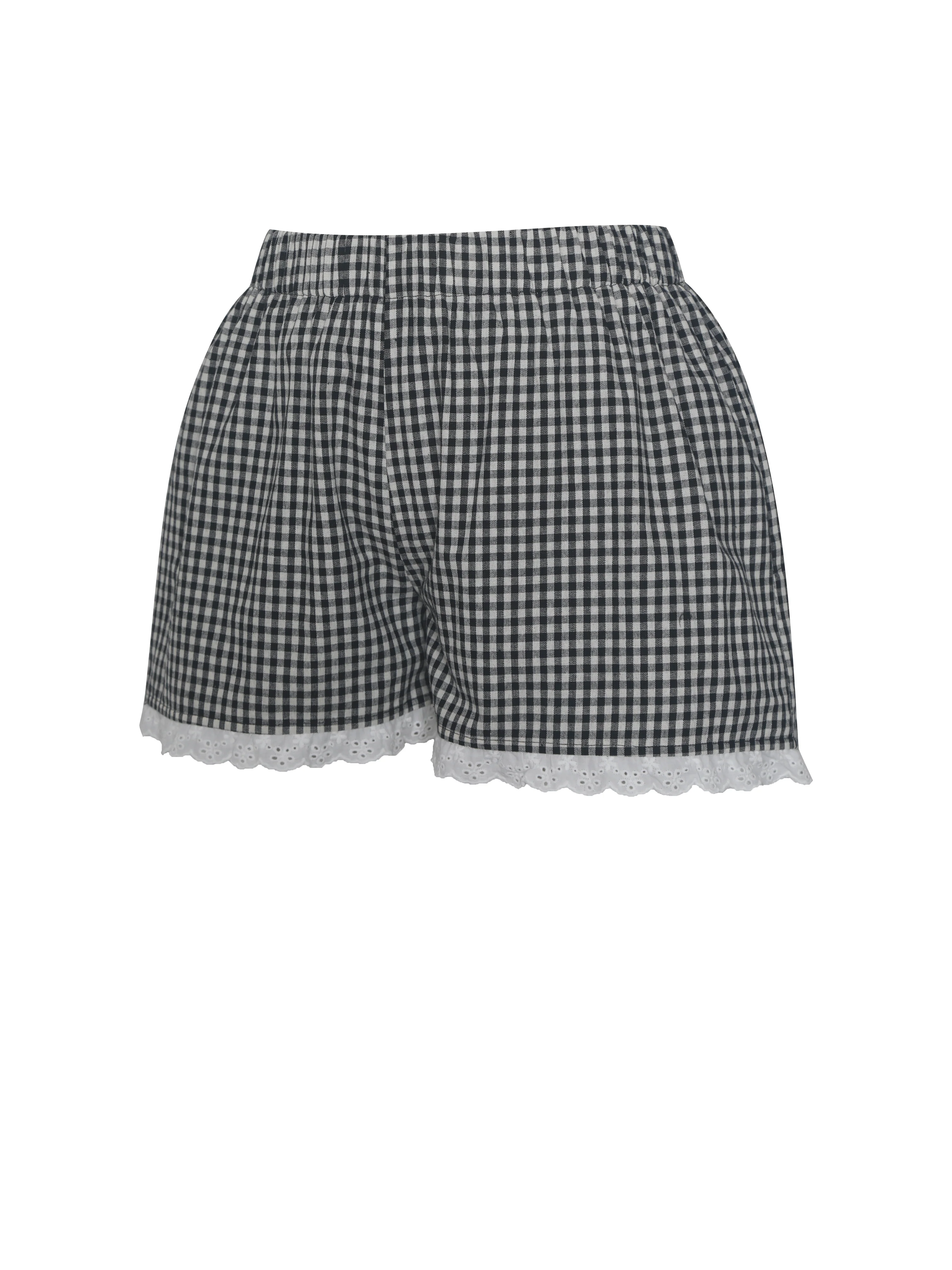 Qutayla Black Gingham Lace Trim Shorts - Image 10
