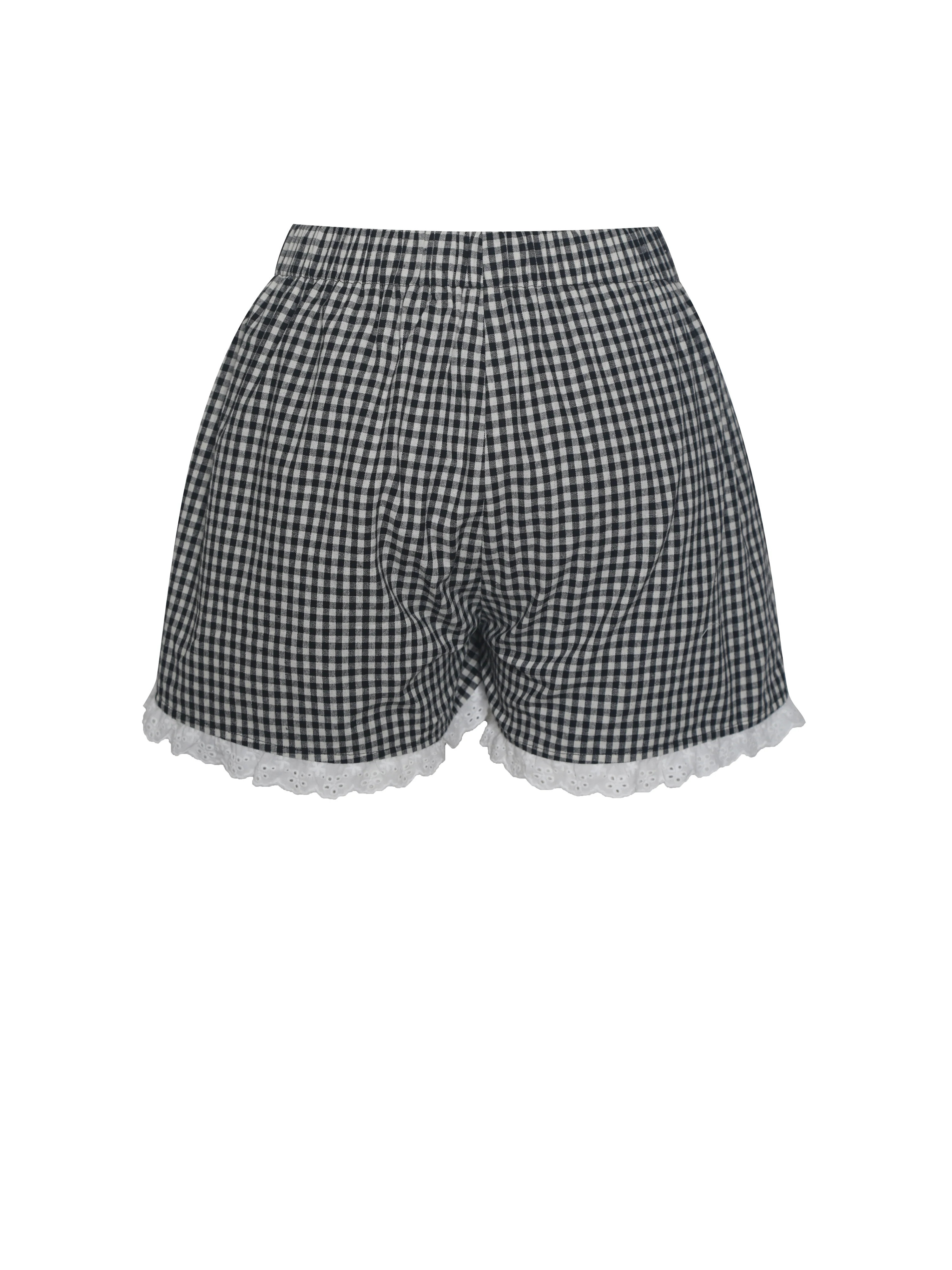 Qutayla Black Gingham Lace Trim Shorts - Image 11