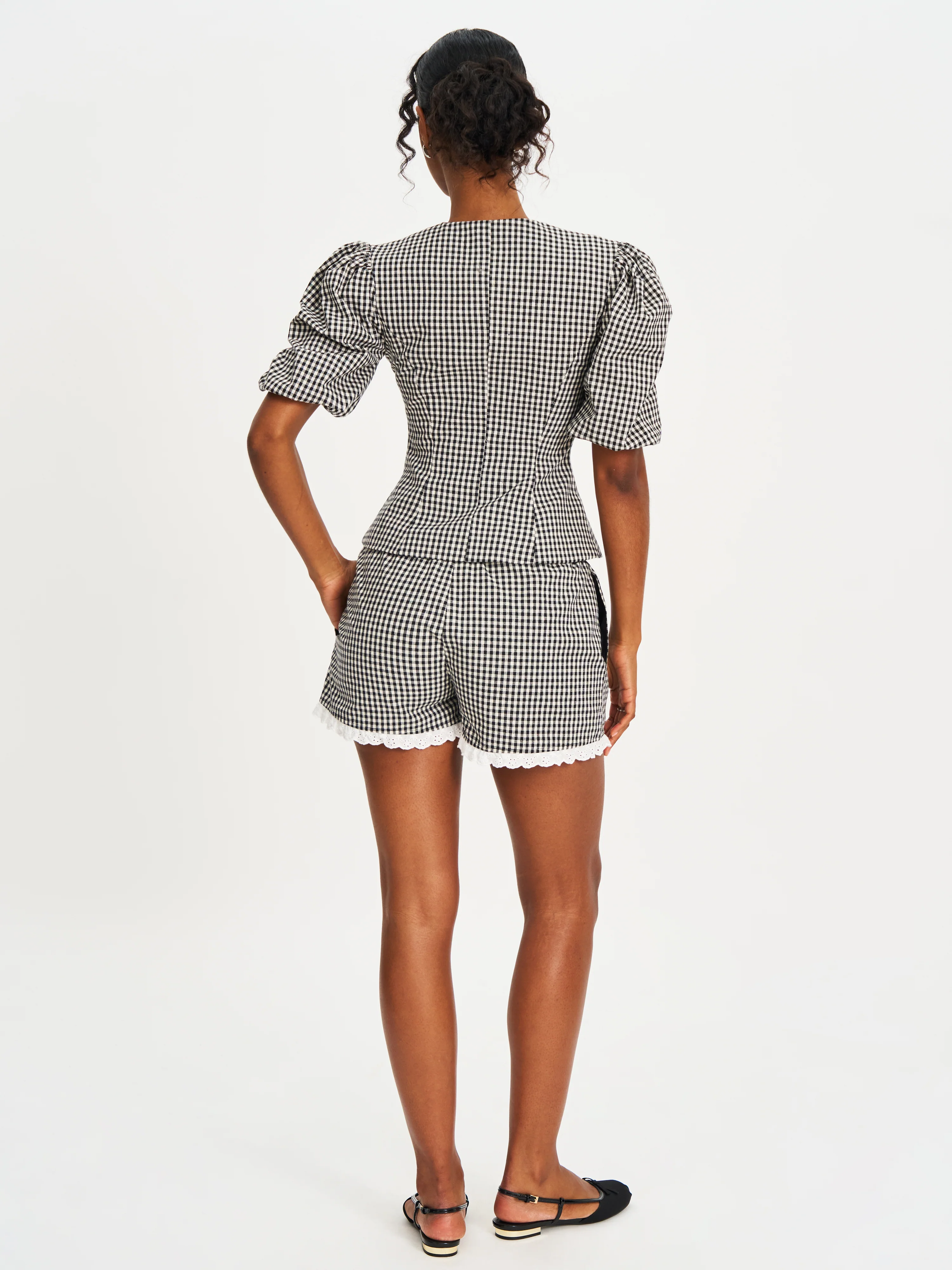 Qutayla Black Gingham Lace Trim Shorts - Image 7