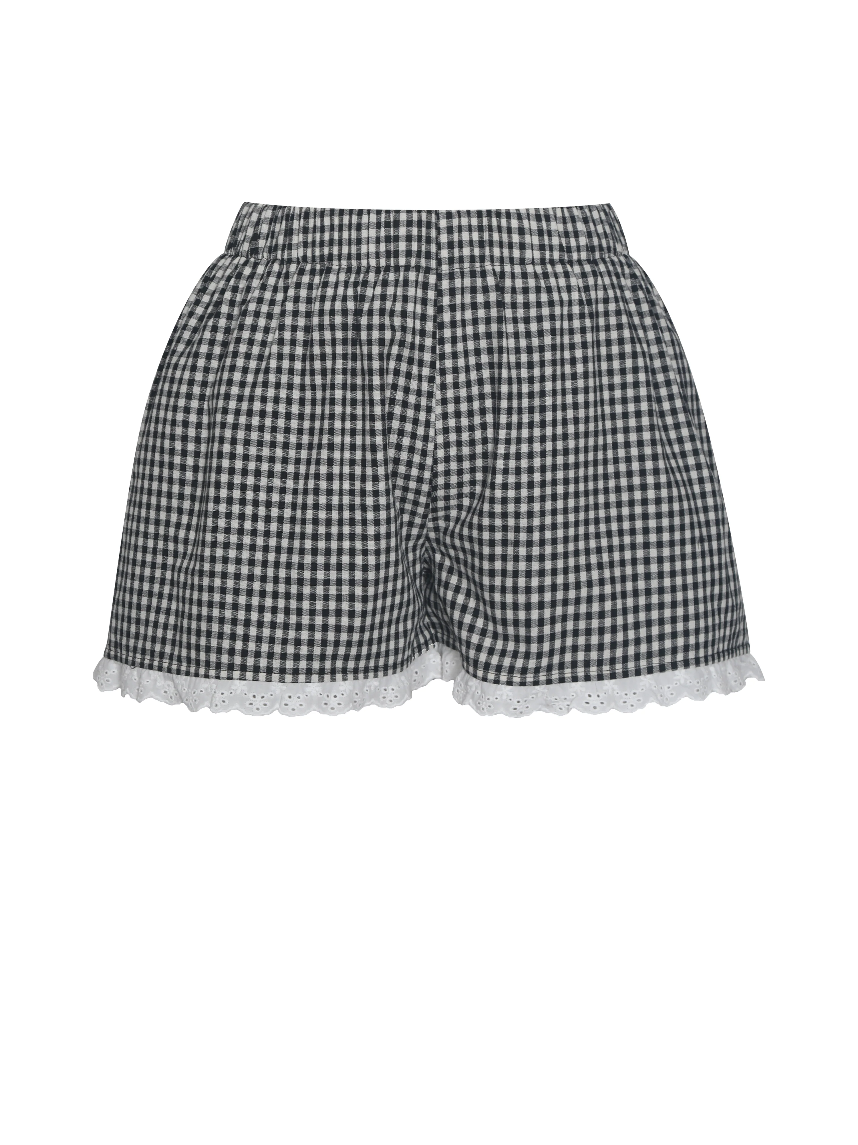 Qutayla Black Gingham Lace Trim Shorts - Image 9