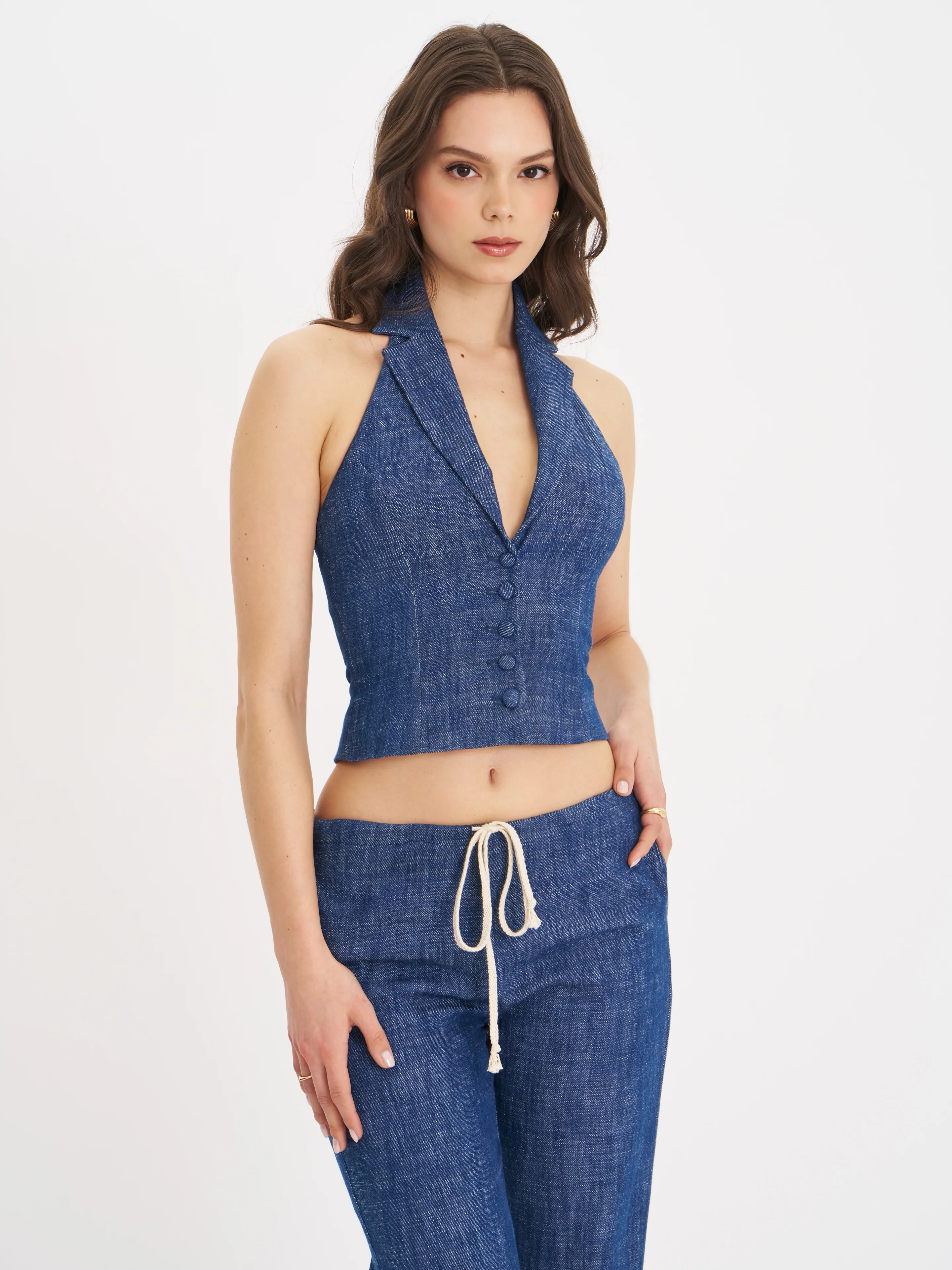 Rafaella Ruched Back Cotton Denim Suit Vest - Image 3