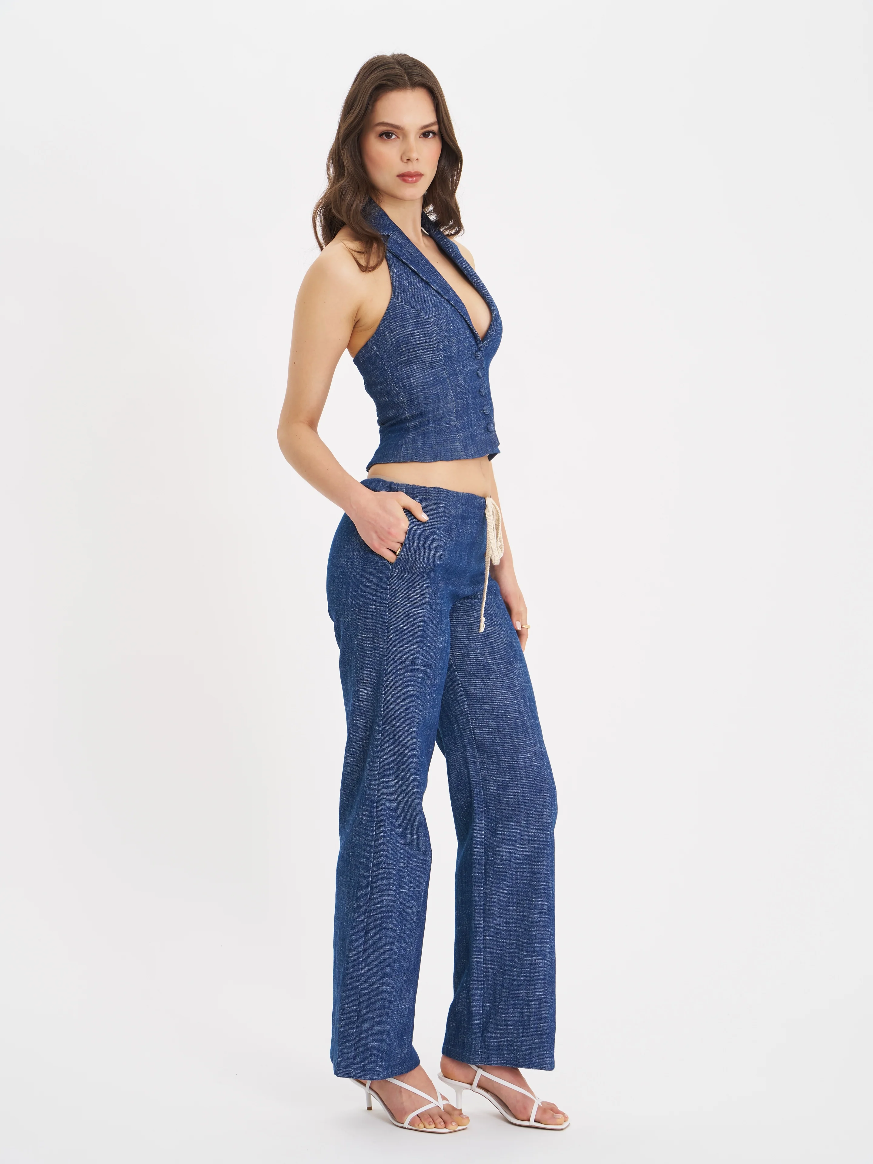 Rafaella Ruched Back Cotton Denim Suit Vest - Image 7