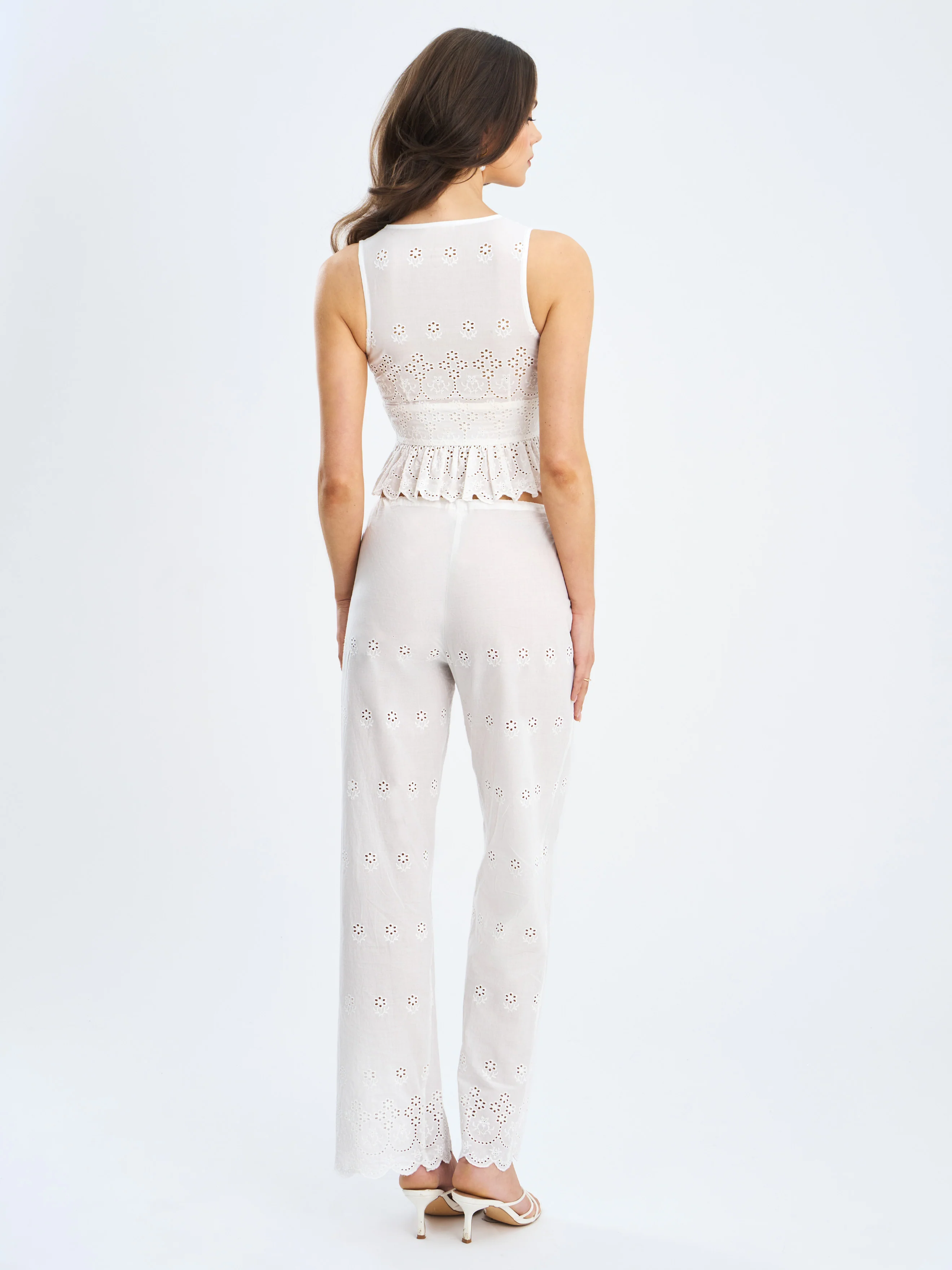 Raina White Cotton Eyelet Straight Pants - Image 7