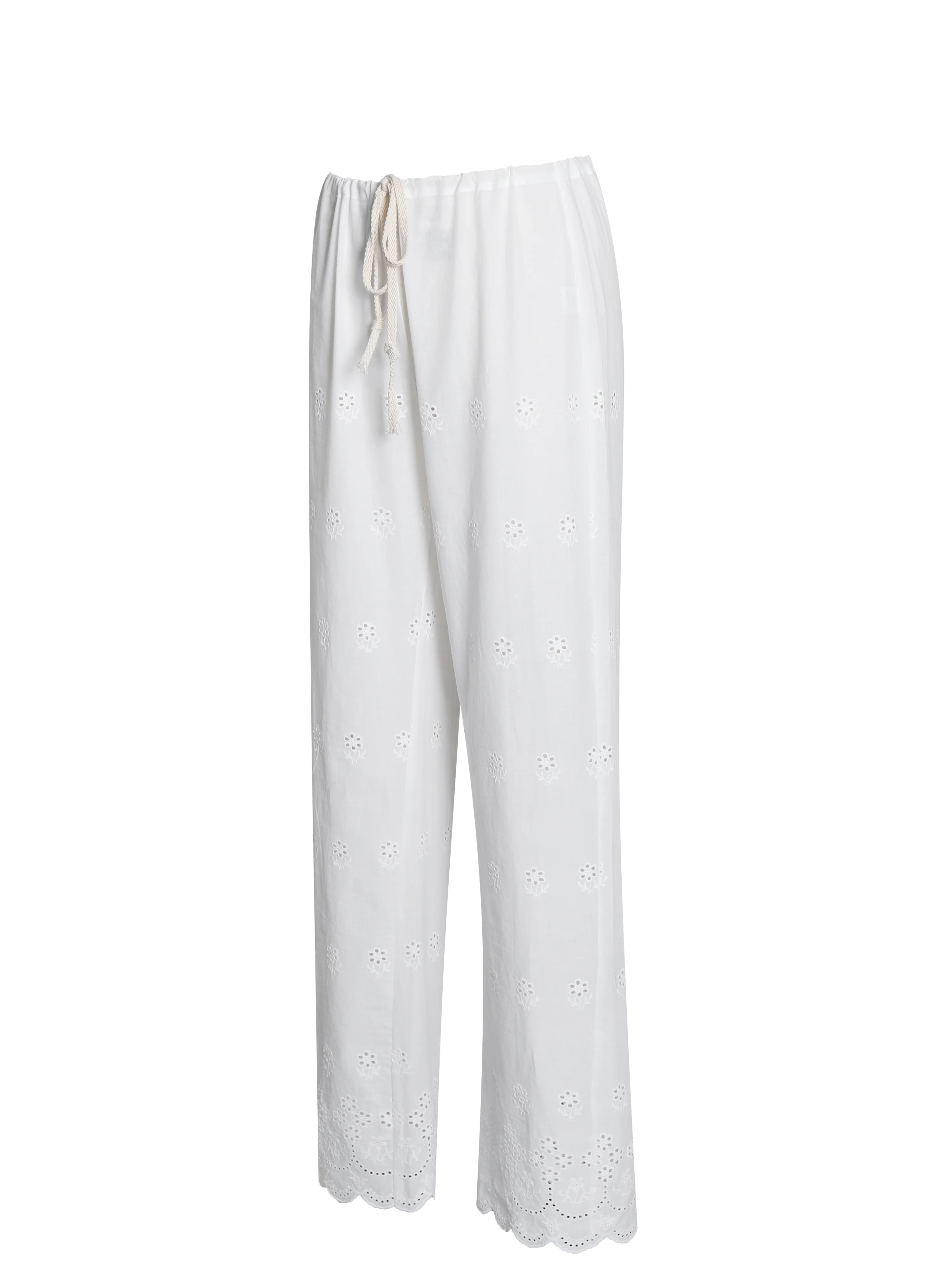 Raina White Cotton Eyelet Straight Pants - Image 10