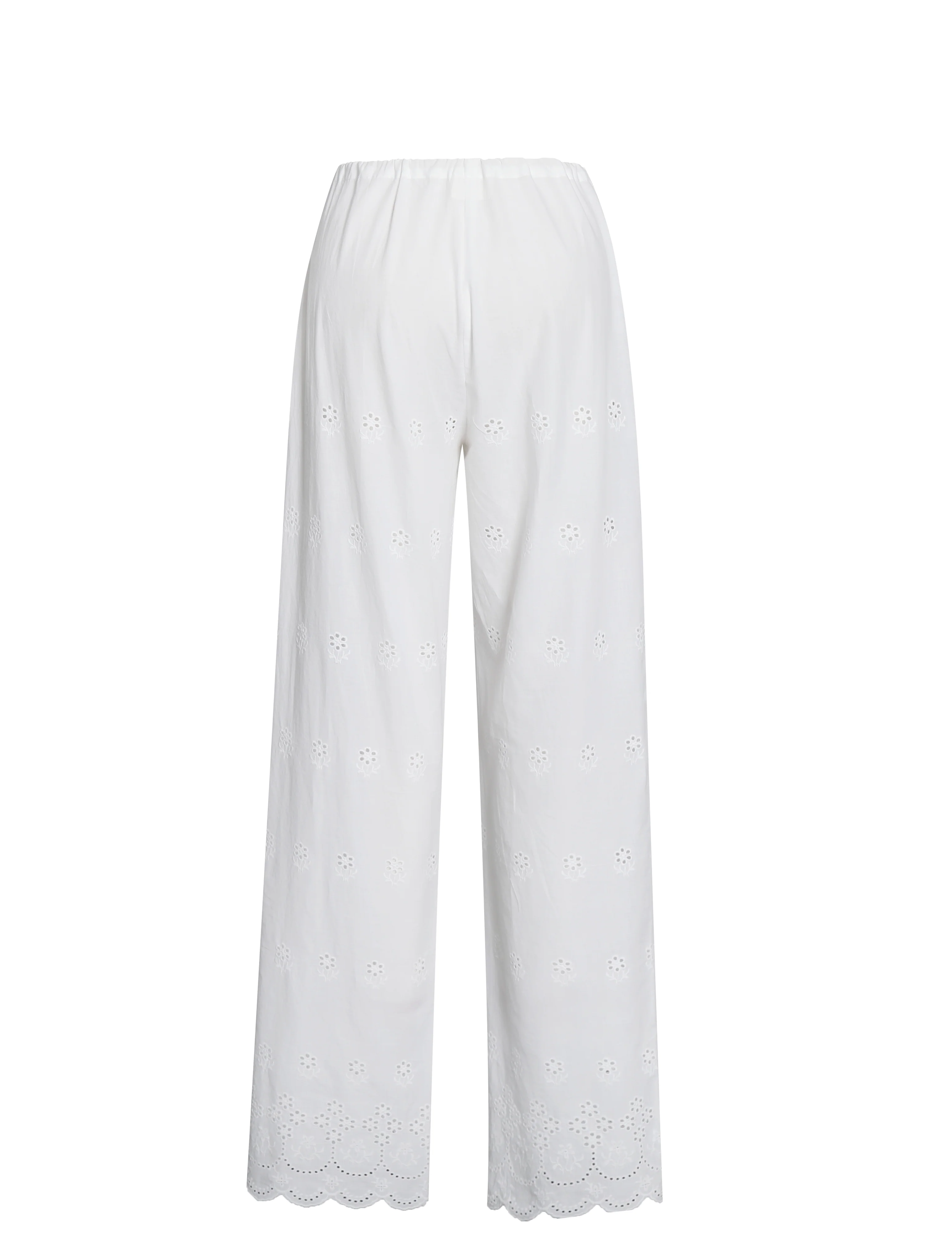 Raina White Cotton Eyelet Straight Pants - Image 11