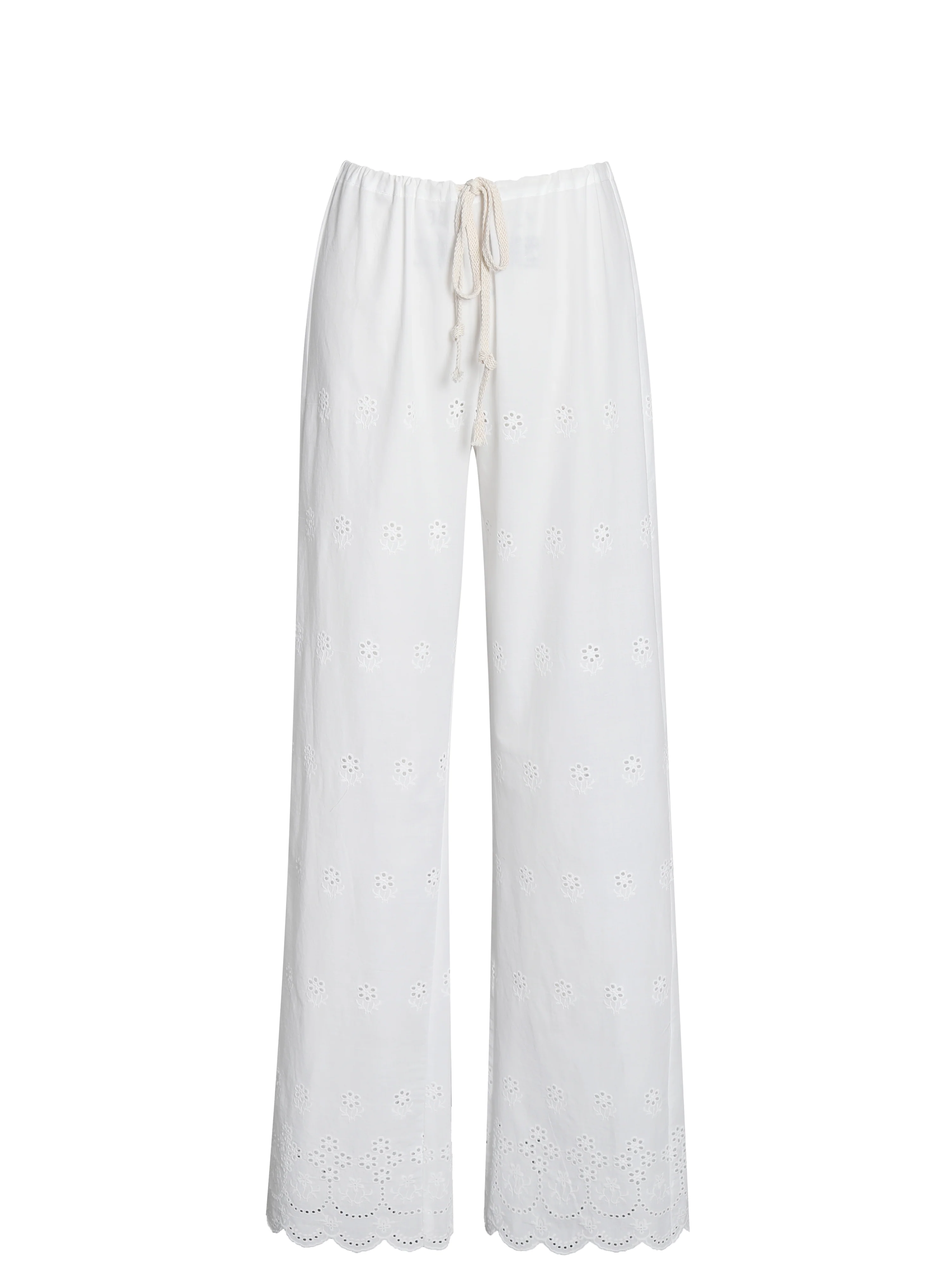 Raina White Cotton Eyelet Straight Pants - Image 9
